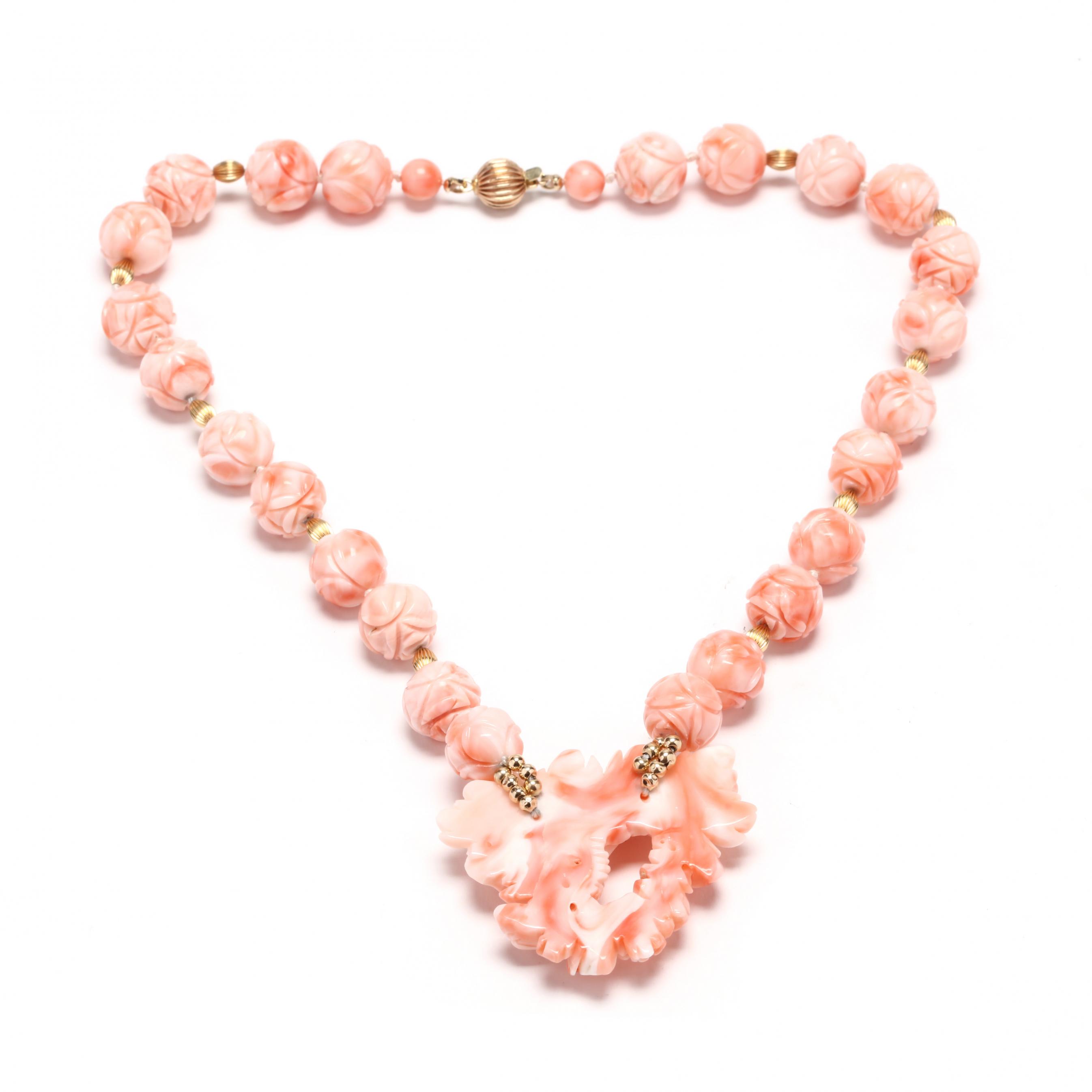 9KT Gold and Carved Coral Necklace (Lot 2016 - Upcoming