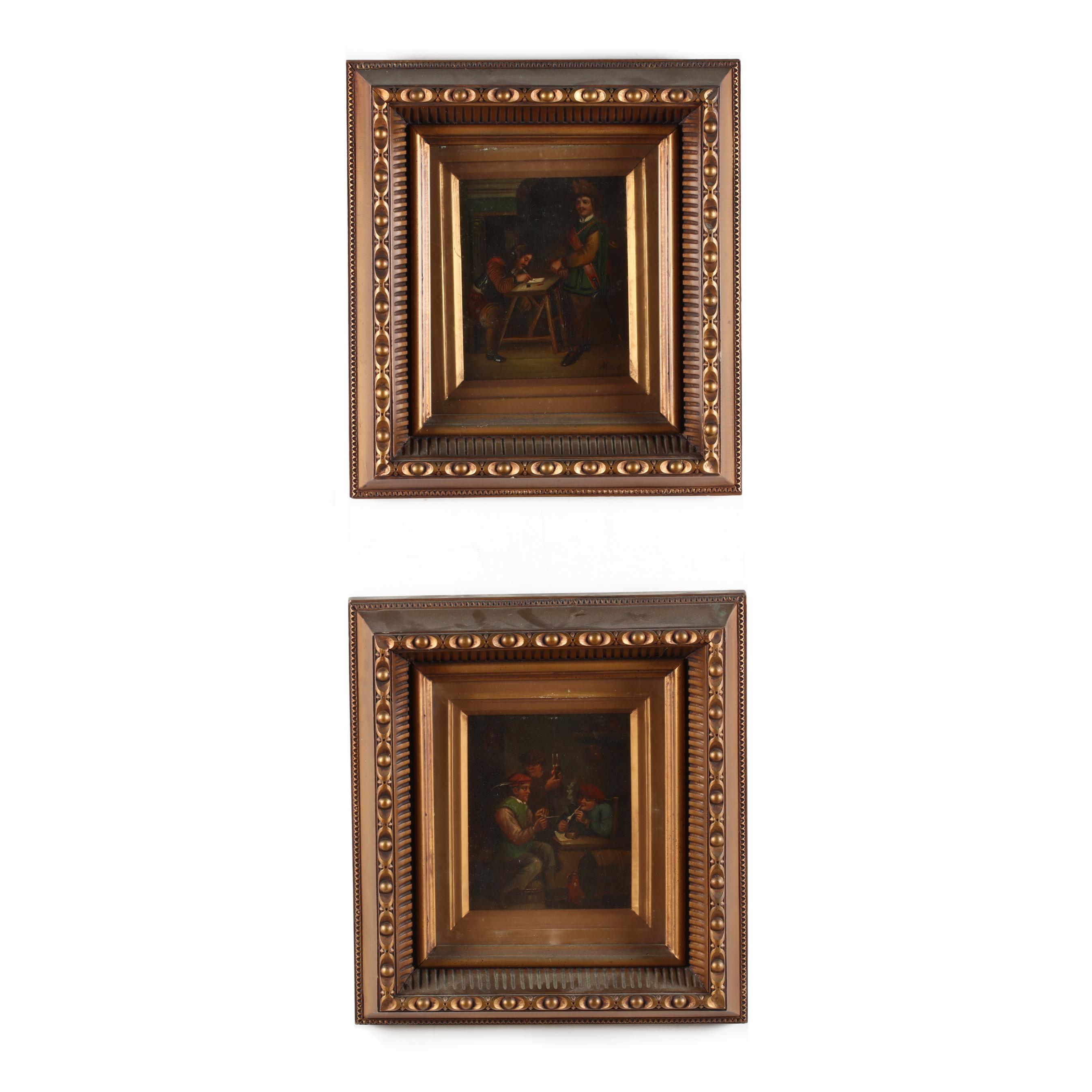 a-pair-of-dutch-school-interior-genre-scenes-19th-century