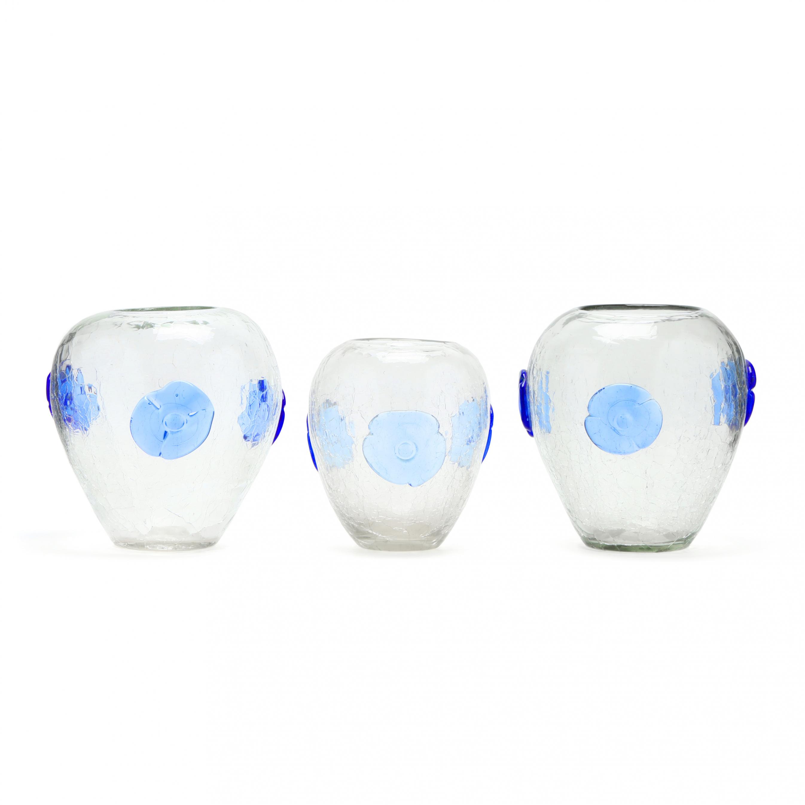 blenko-three-crackle-glass-medallion-vases