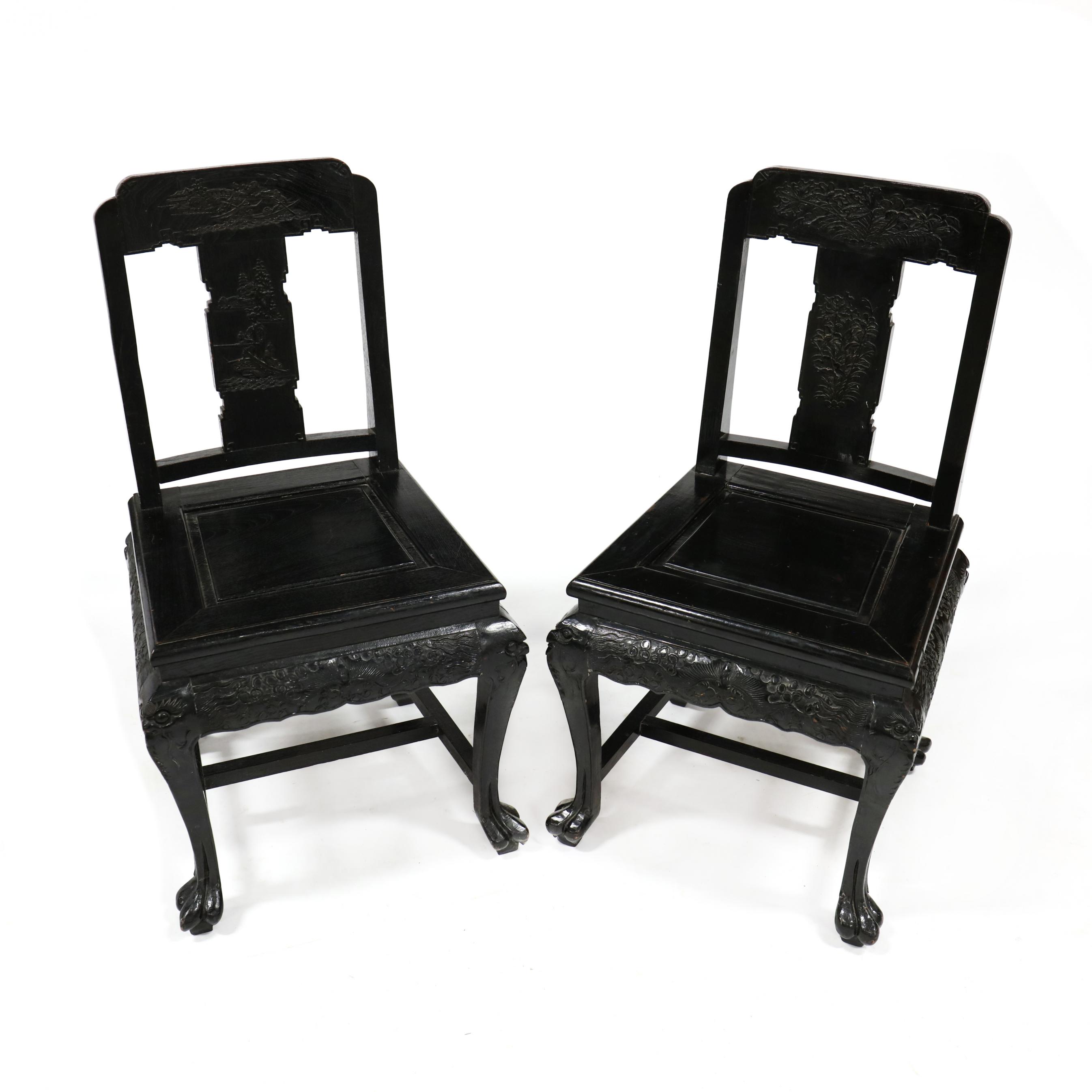 George Zee & Co., Pair of Chinese Black Lacquered Carved