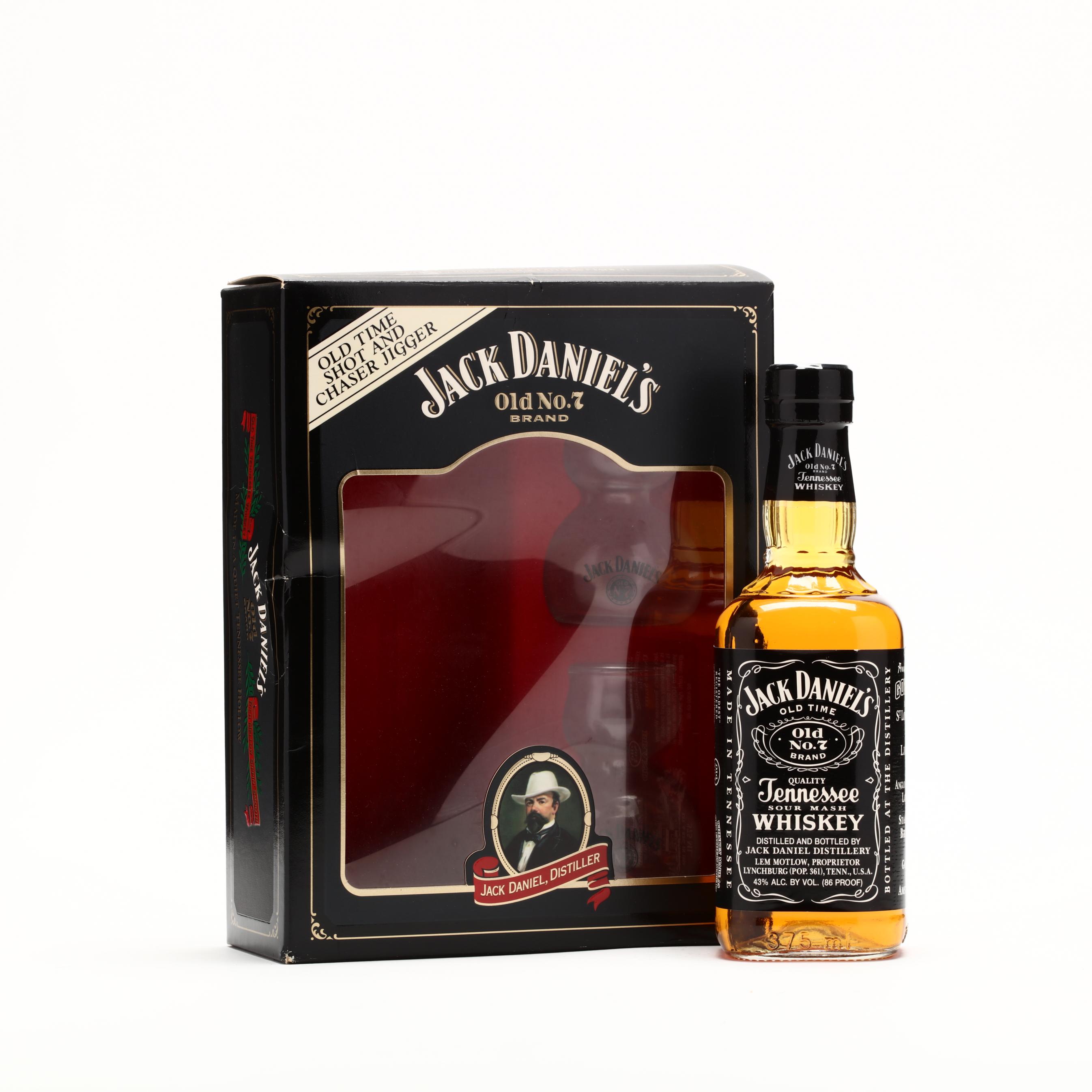 Jack Daniels Bottle & Old Time Shot & Chaser Jigger Gift Set (Lot