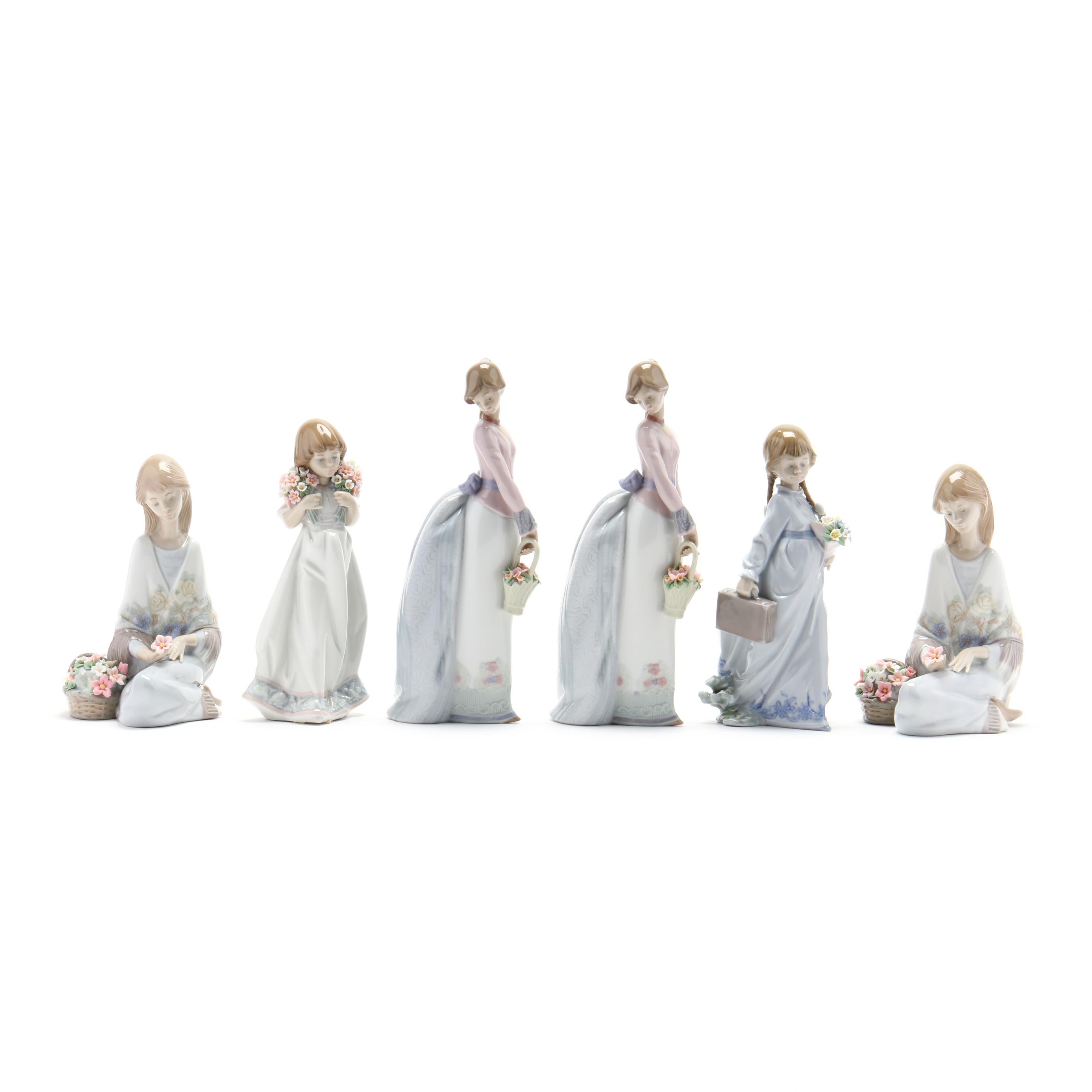 A Lladro Selection of Six Girls Carrying Flower Baskets (Lot 1252