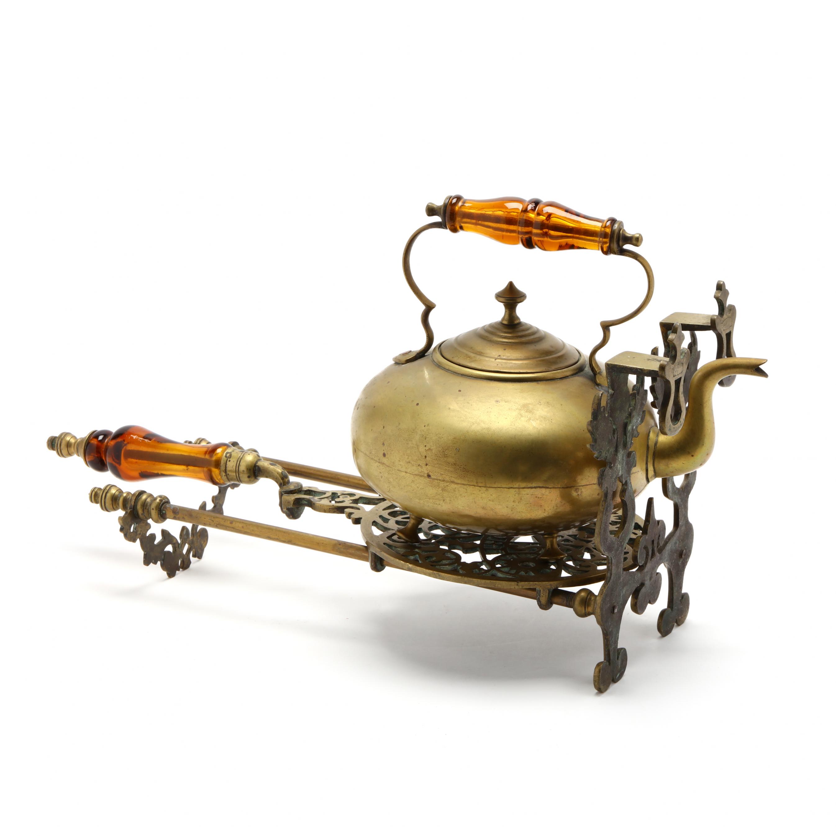 Antique Scottish Masonic Brass Toddy Kettle with Trivet, James