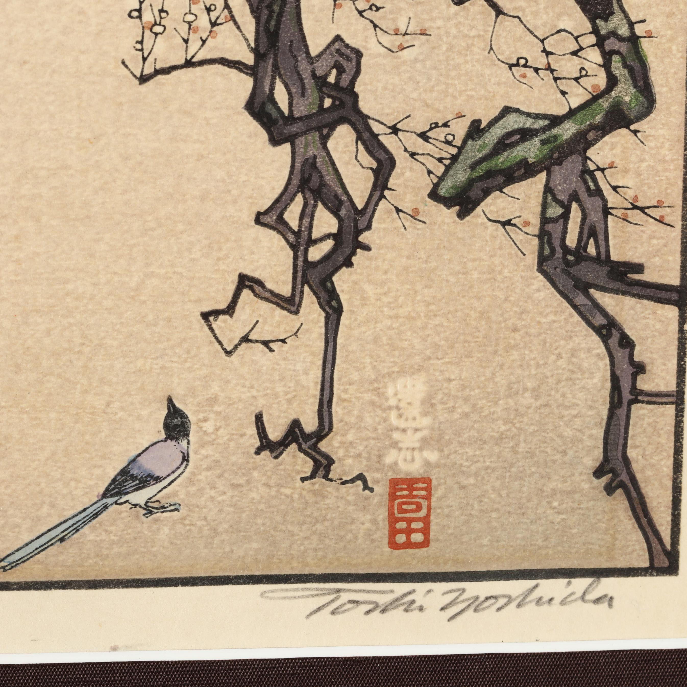 Toshi Yoshida (Japanese, 1911-1995), Plum Tree and Blue Magpie