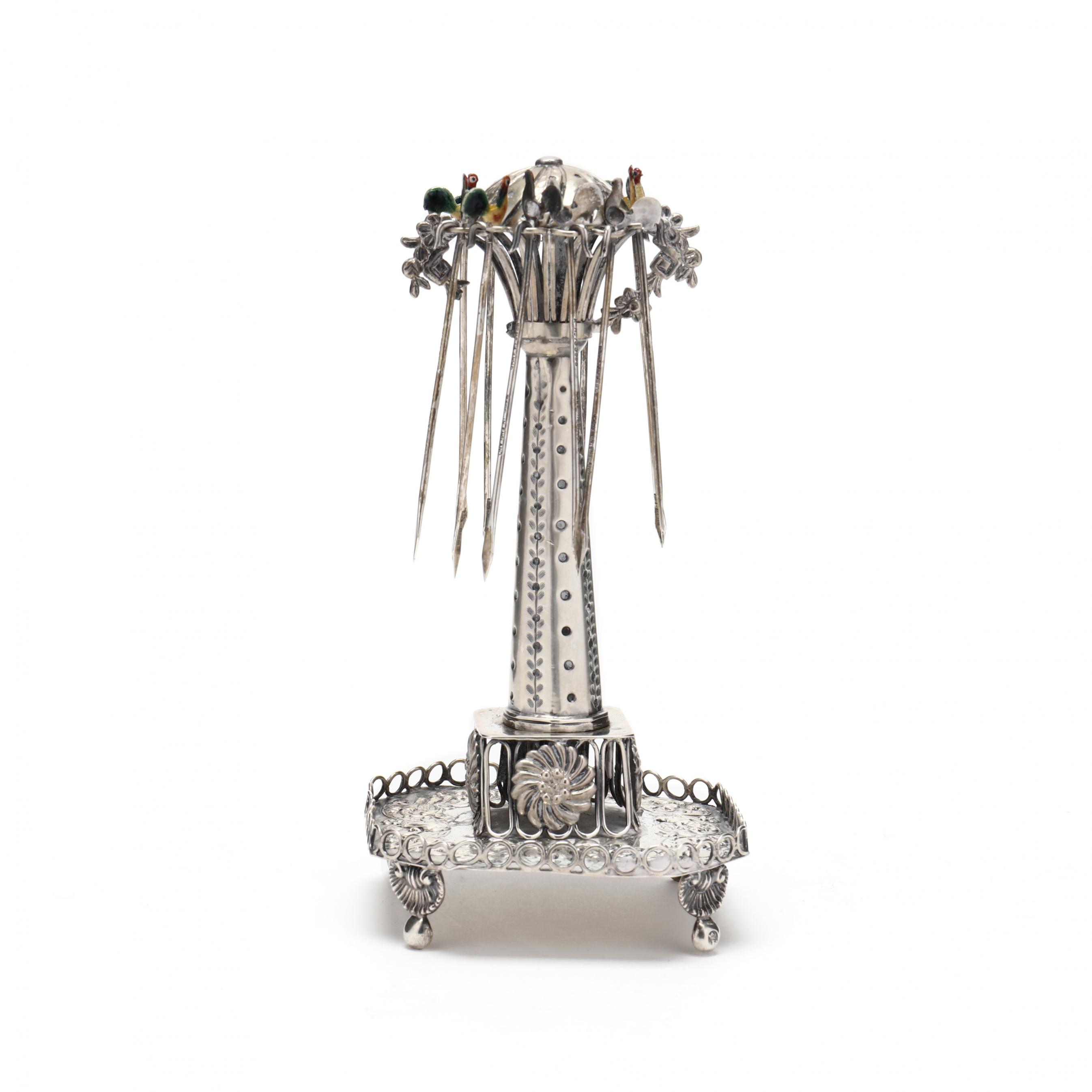 【有名人芸能人】 A Silver Toothpick Holder & (7) Enameled Sterling Silver アンティーク雑貨