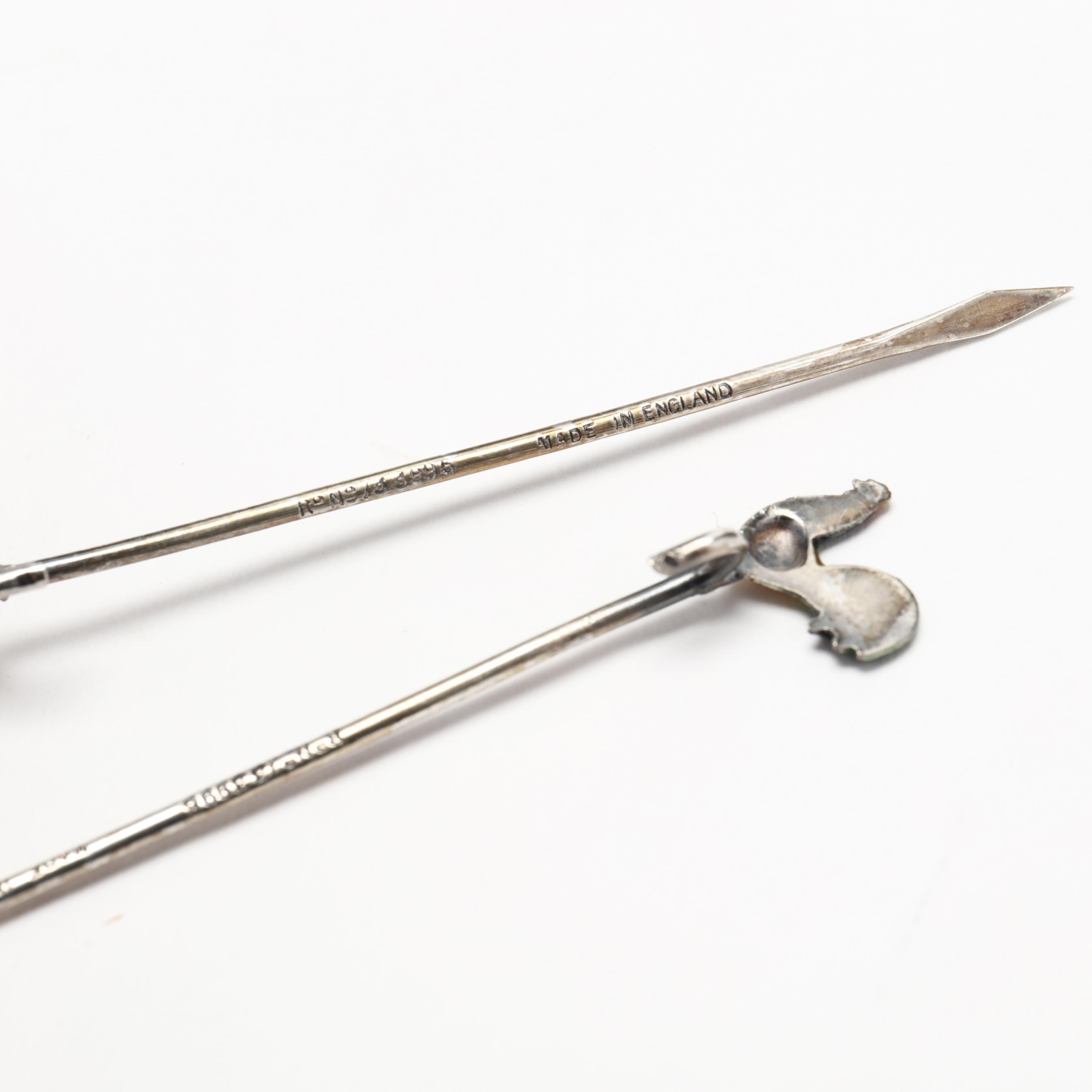A Silver Toothpick Holder & (7) Enameled Sterling Silver