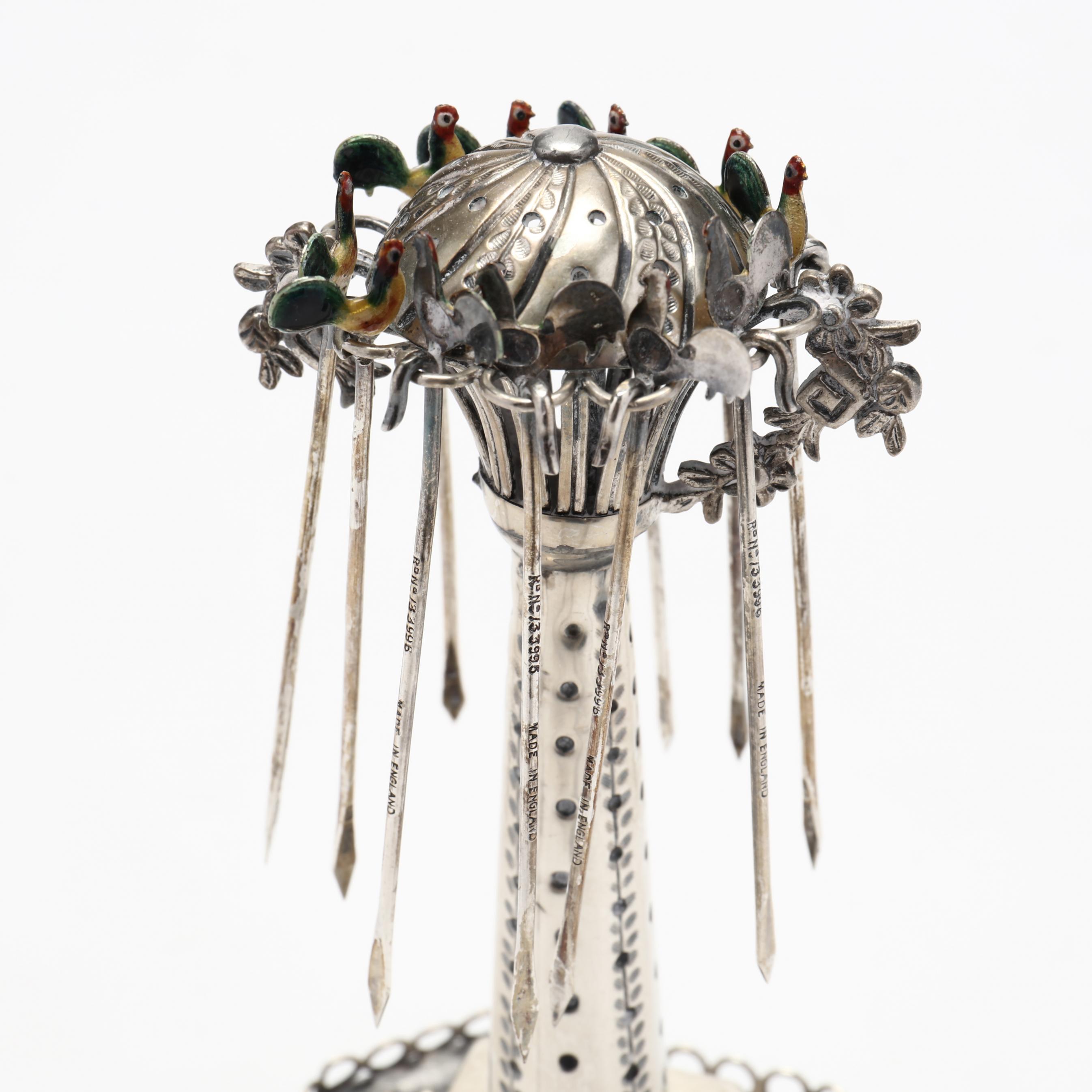 A Silver Toothpick Holder & (7) Enameled Sterling Silver