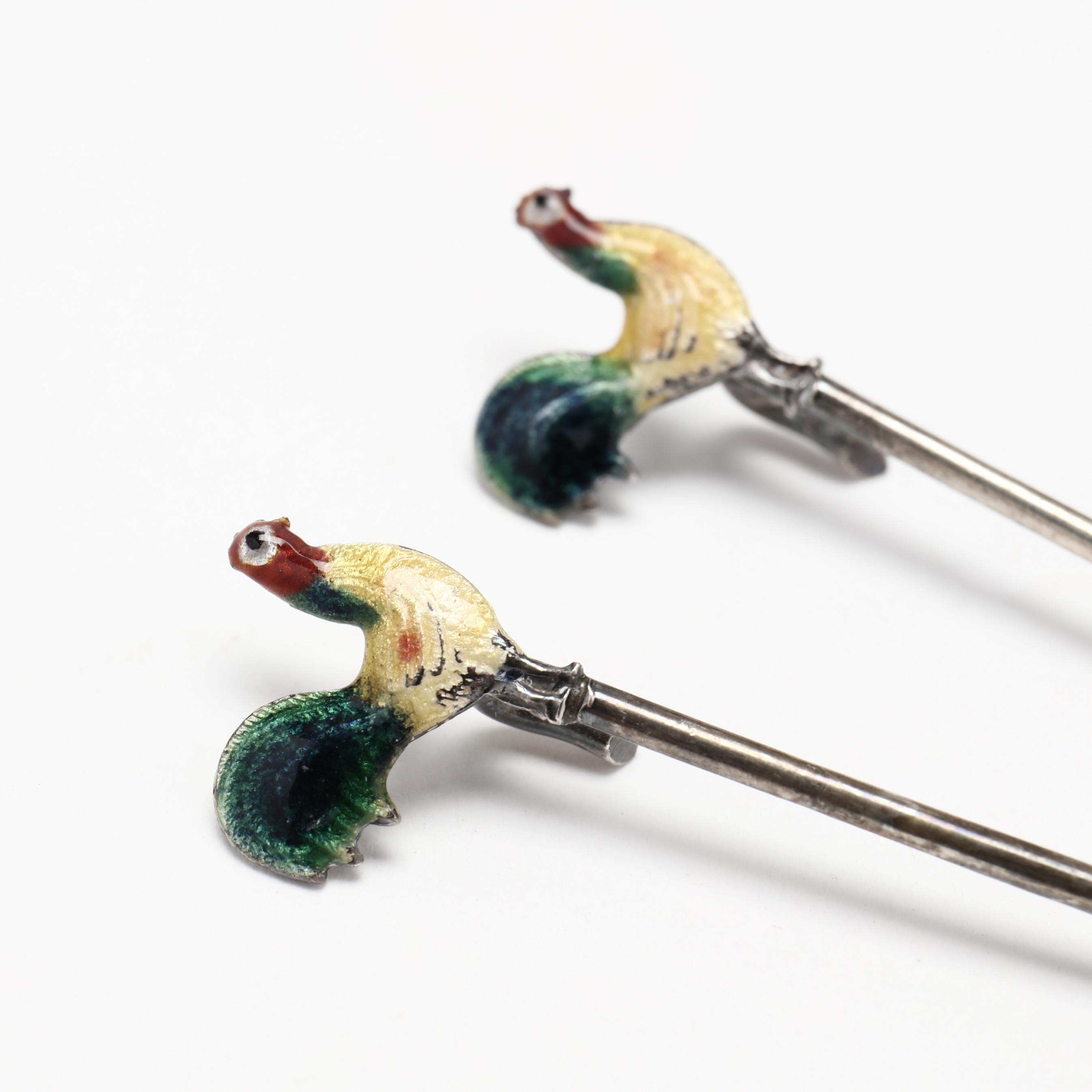 A Silver Toothpick Holder & (7) Enameled Sterling Silver