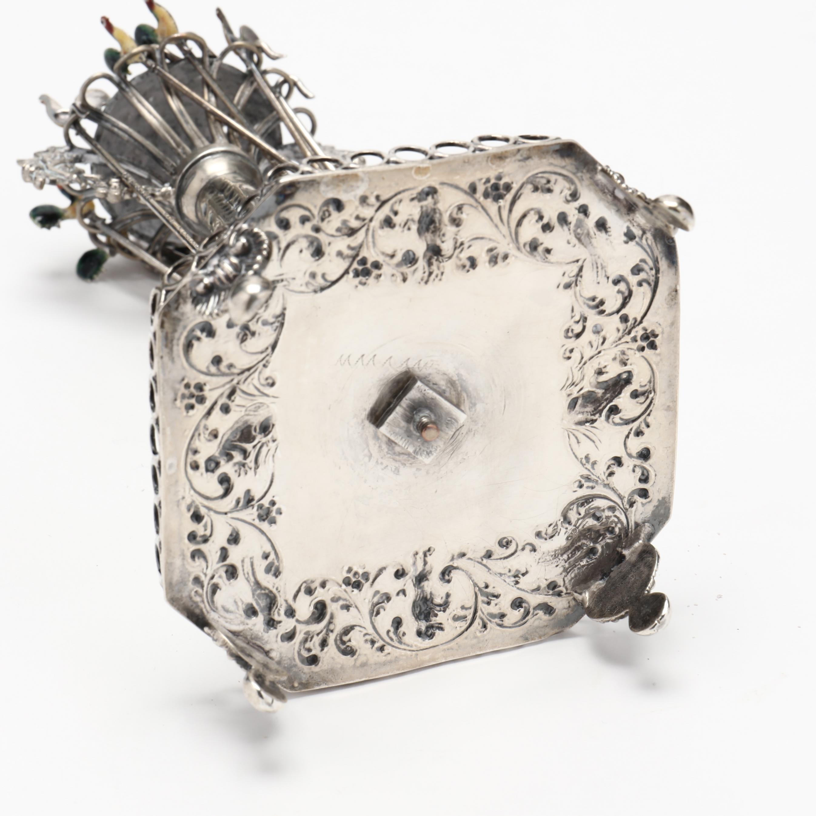 アンティーク雑貨 Antique Birmingham 1915 Toothpick Holder A Silver Toothpick Holder & (7) Enameled Sterling Silver