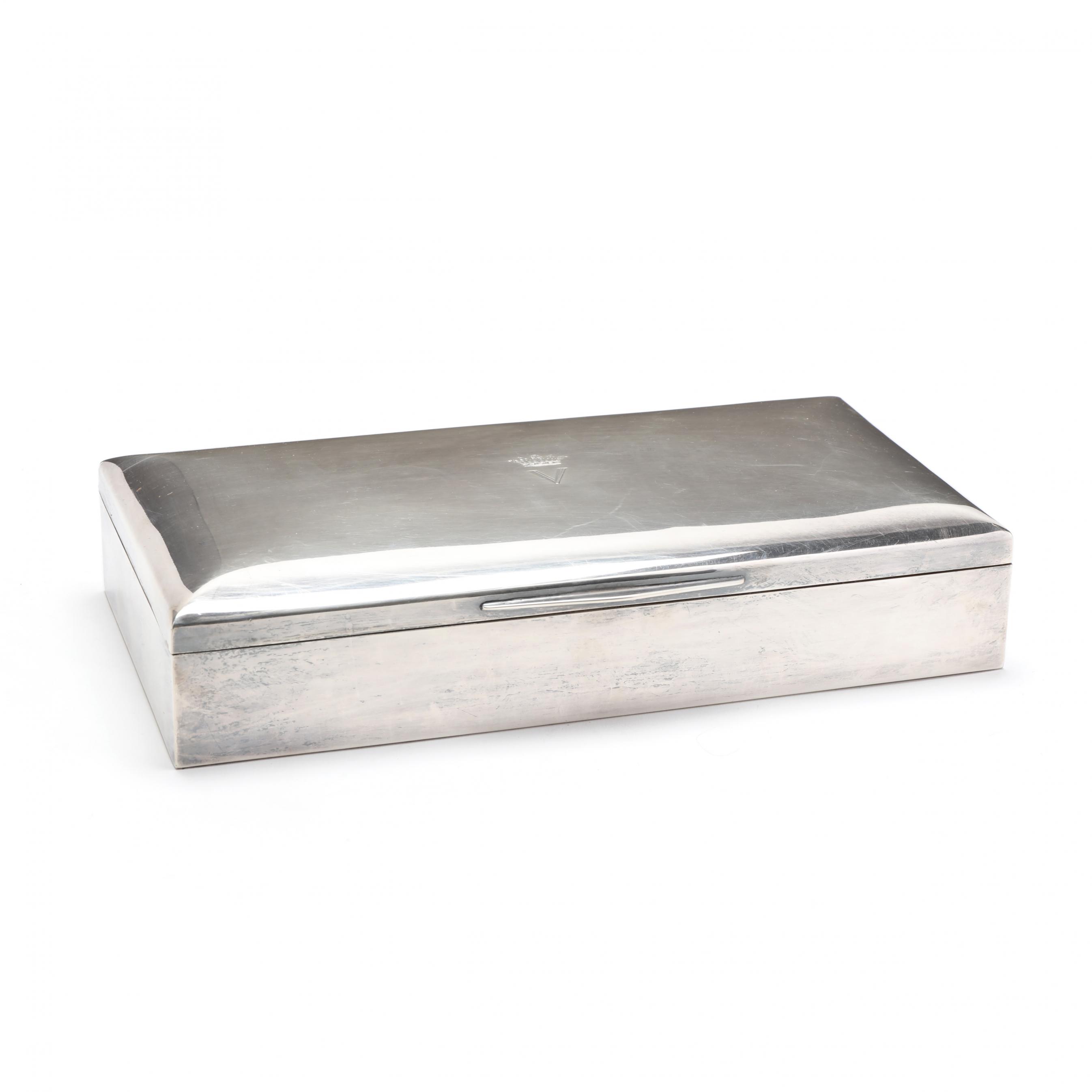 cigarette box silver German .835 Silver Cigarette Box with Armorial Engraving (Lot 1403