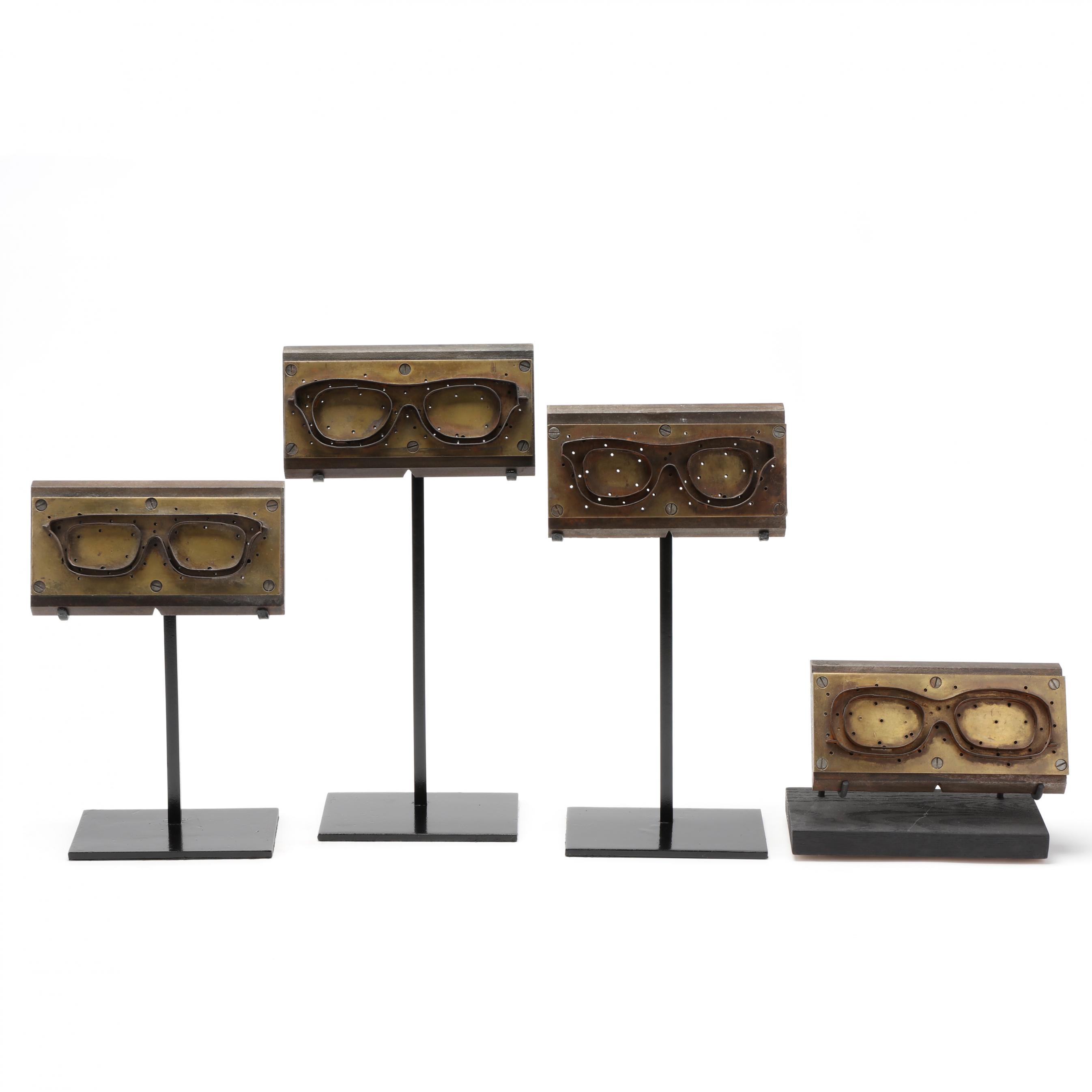 Four Vintage Brass Eyeglass Frame Molds as Art (Lot 551 - The End