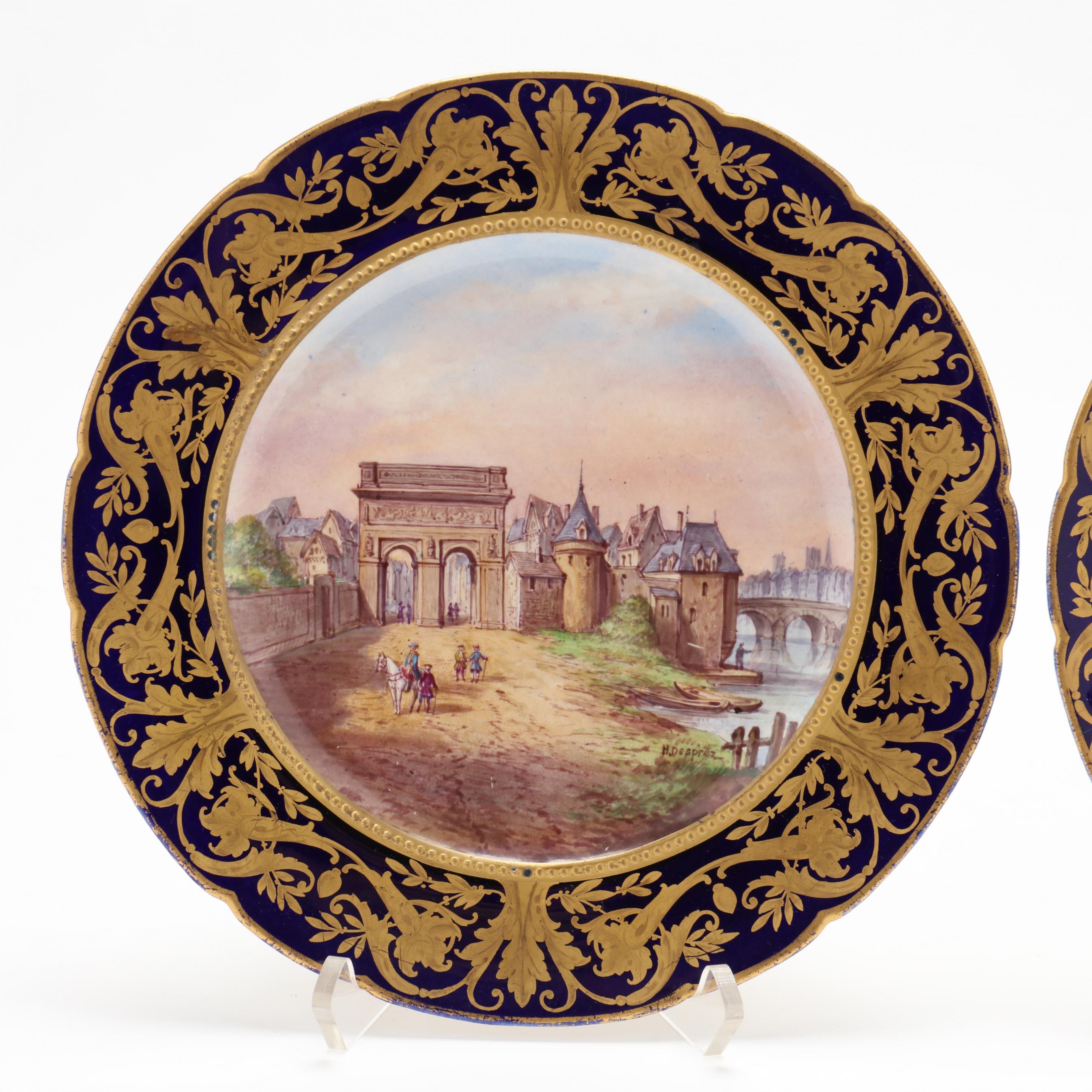 セーブル Sevres 1813-15年頃 金彩柳のボーダー ディナープレート