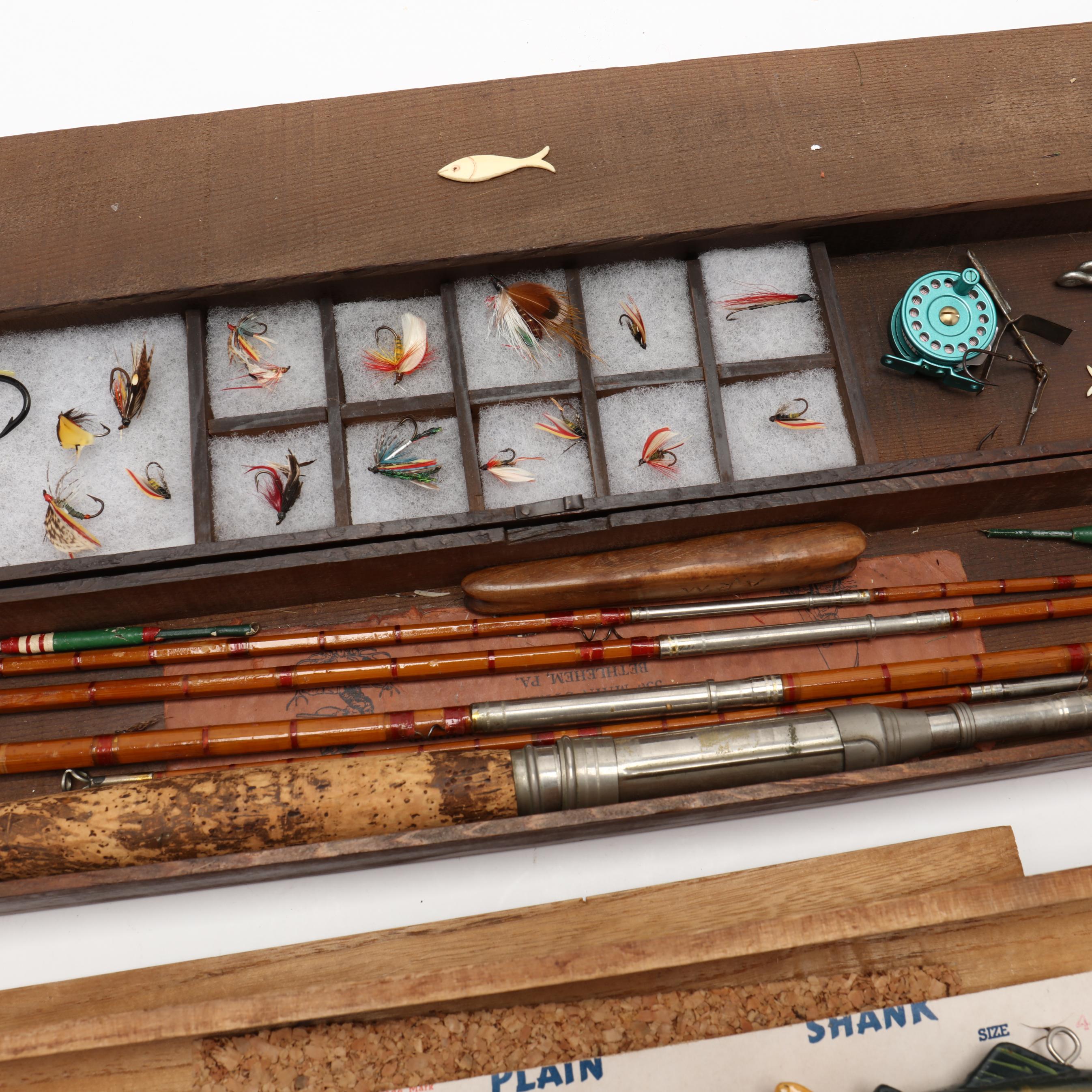 Two Vintage Fly Rod Boxes Containing Fishing Collection (Lot 1086