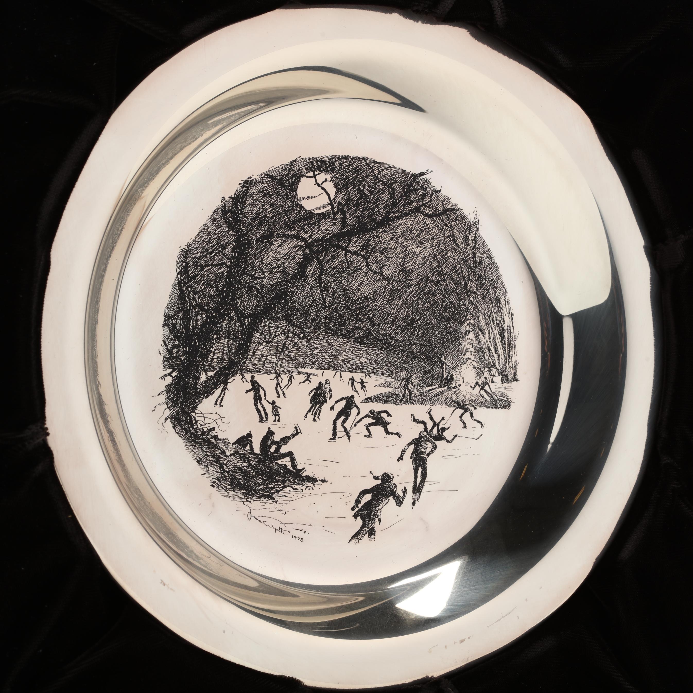 Five Franklin Mint Jamie Wyeth Etched Sterling Silver Plates (Lot