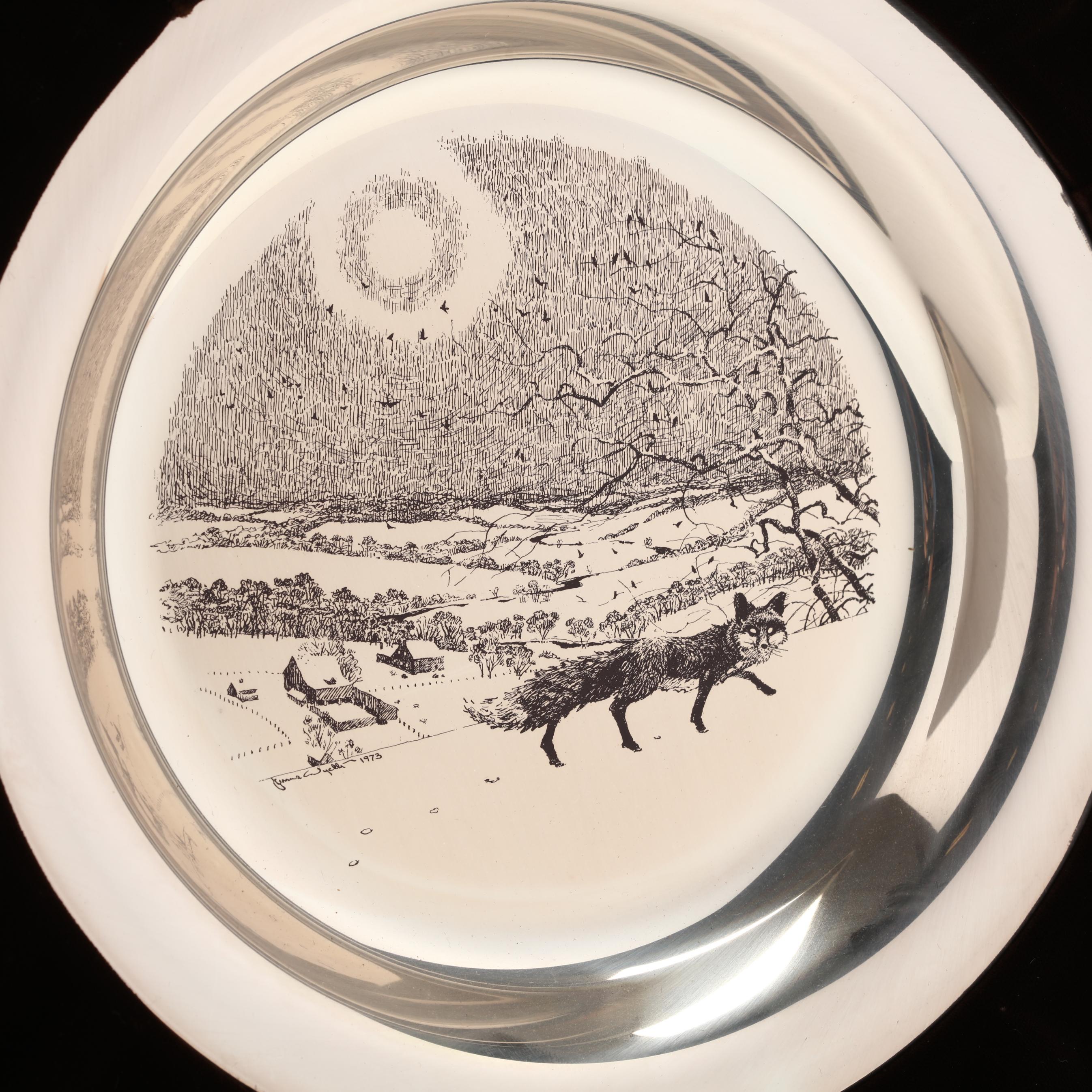 Five Franklin Mint Jamie Wyeth Etched Sterling Silver Plates (Lot
