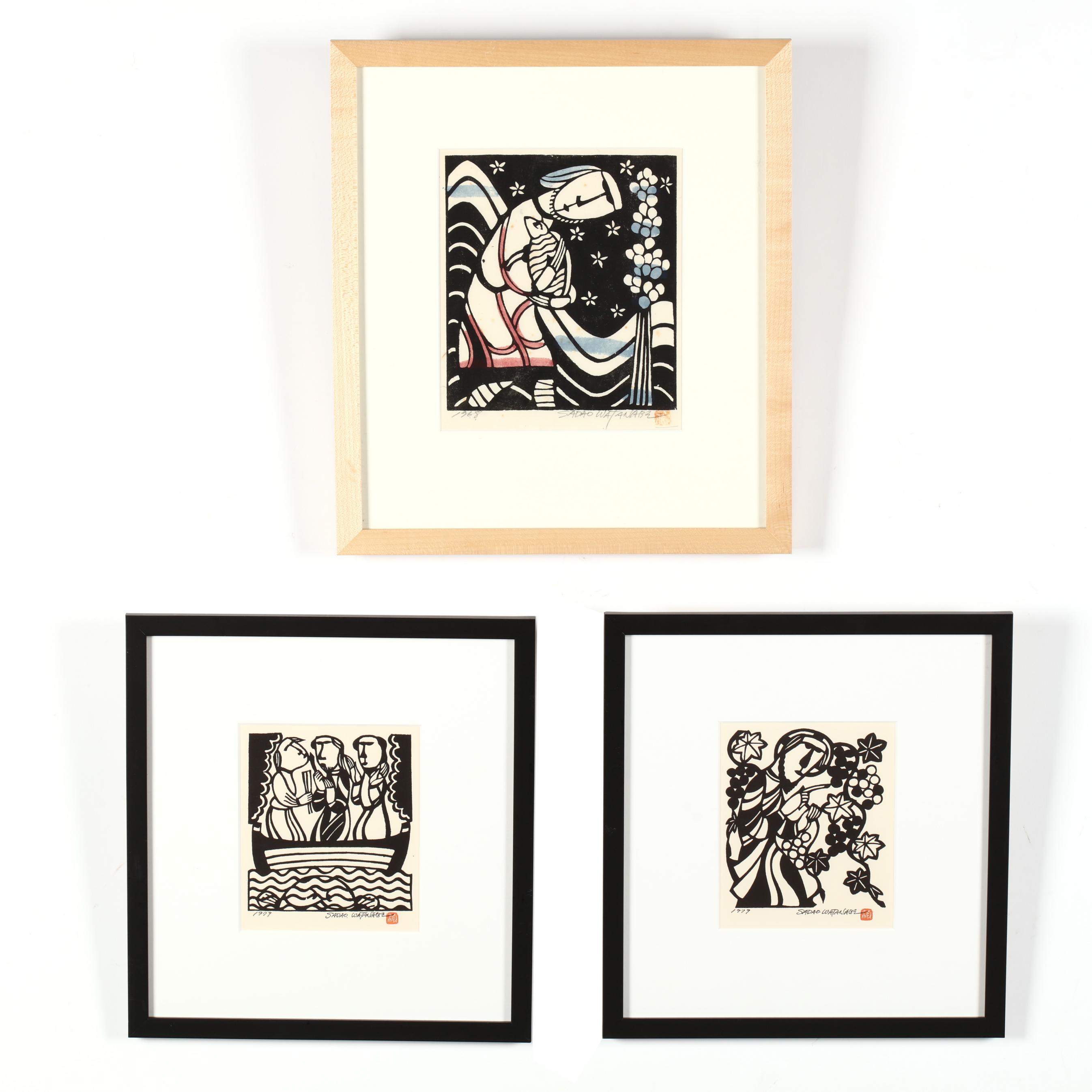WATANABE Sadao Type-dyed Woodblock Print Signed Sheet Only