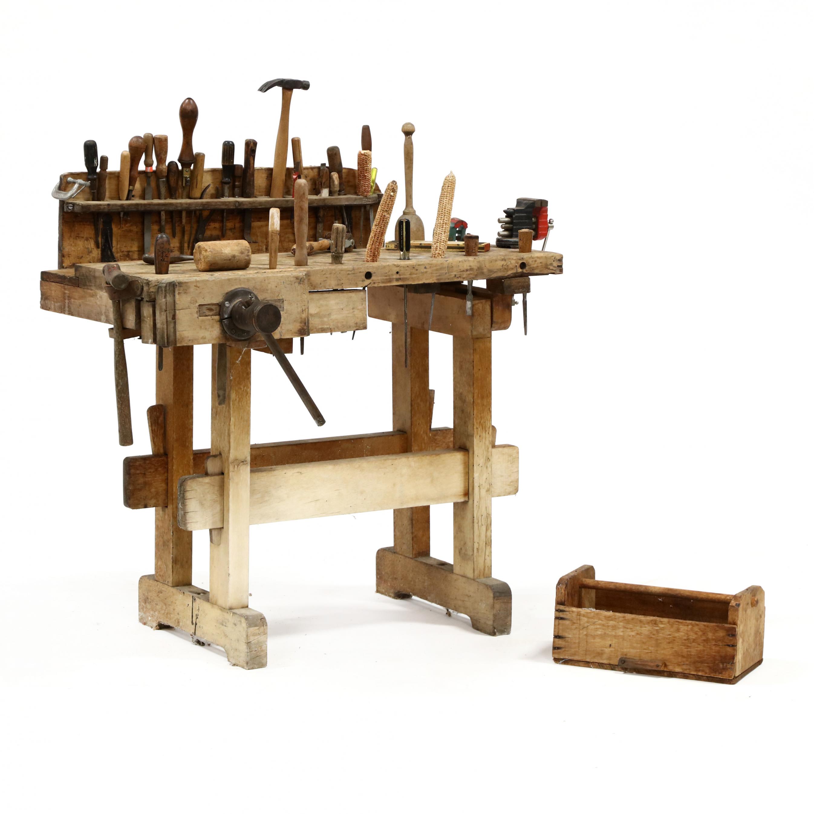 Fred H. Craver's (NC, 1908-1993), Small Vintage Work Bench with