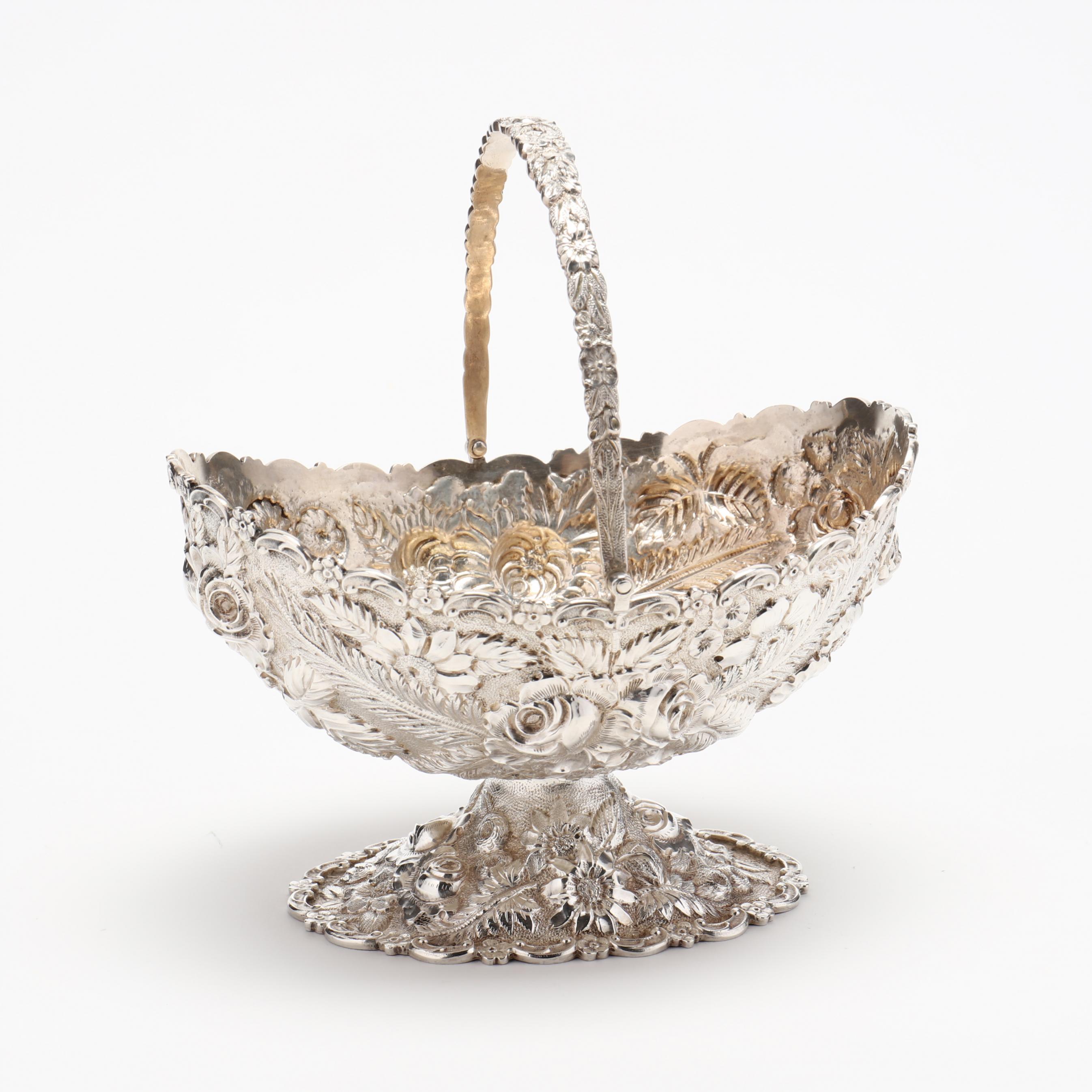 A Baltimore Repousse Sterling Silver Swing Handled Basket (Lot