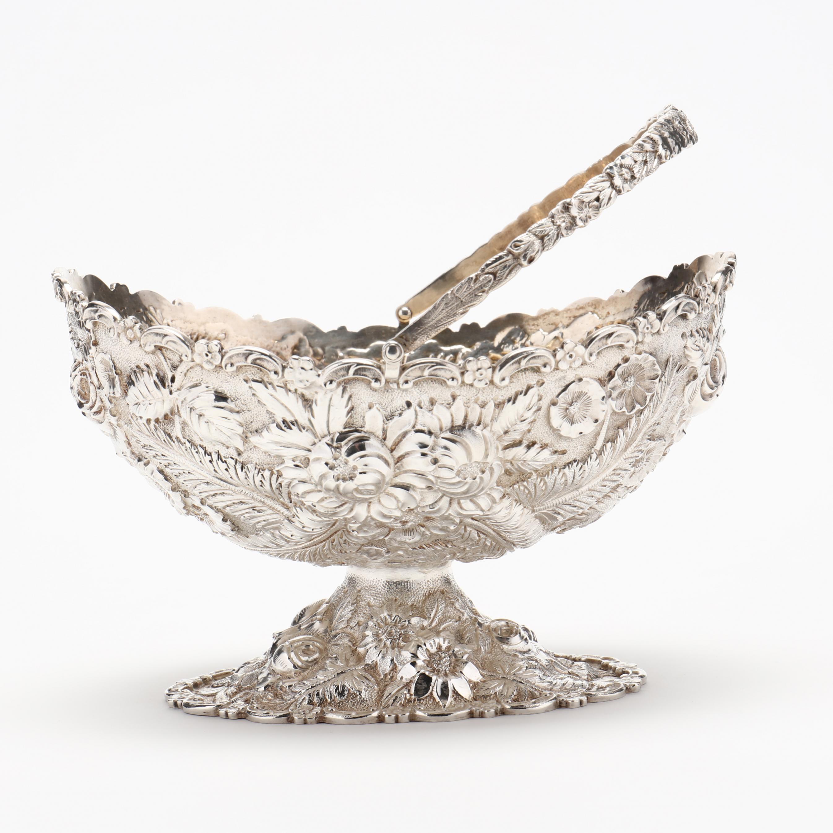 A Baltimore Repousse Sterling Silver Swing Handled Basket (Lot