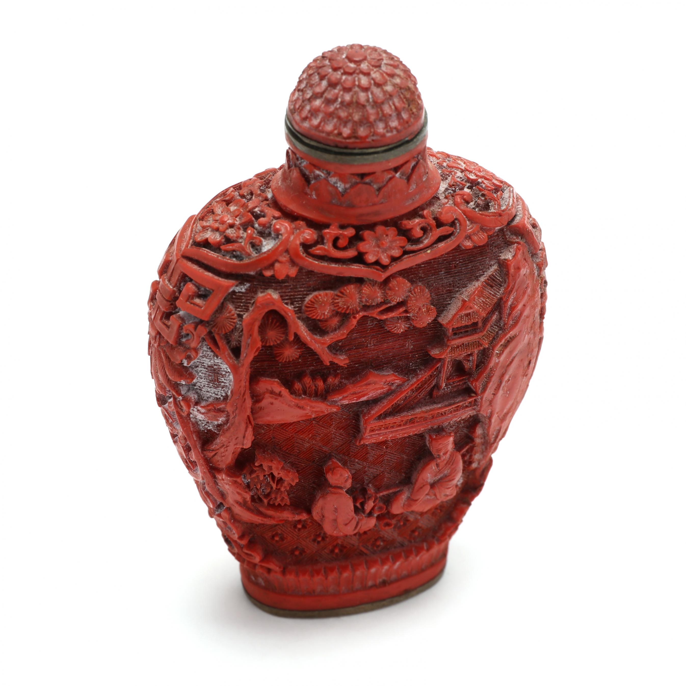 A Chinese Cinnabar Carved Red Lacquer Snuff Bottle (Lot 8 - The