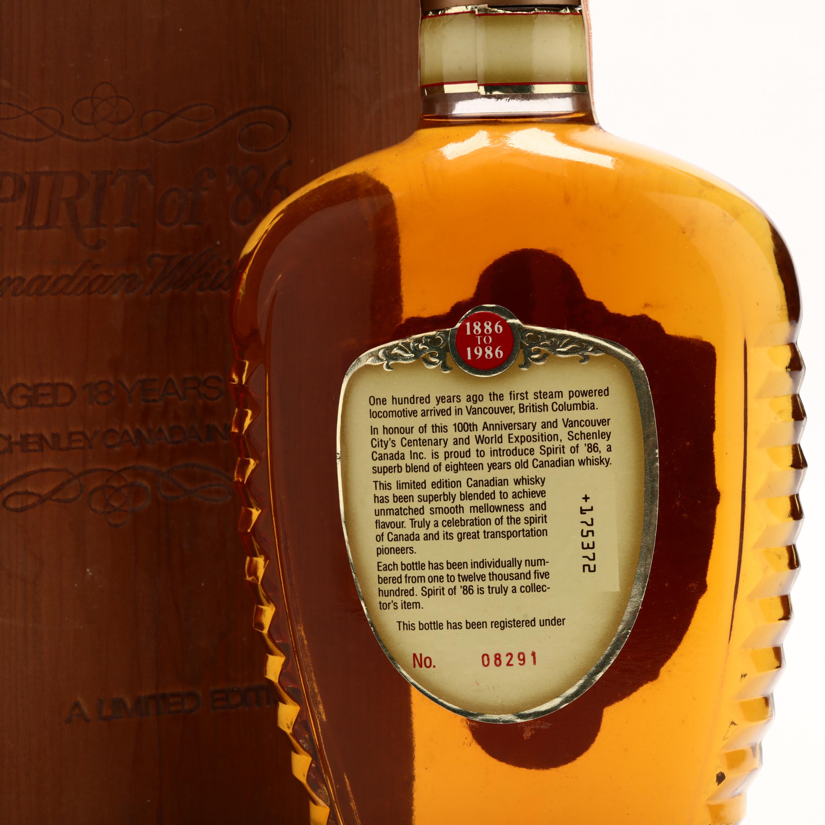 Schenley Spirit of '86 Canadian Whisky (Lot 1191 - Rare SpiritsFeb