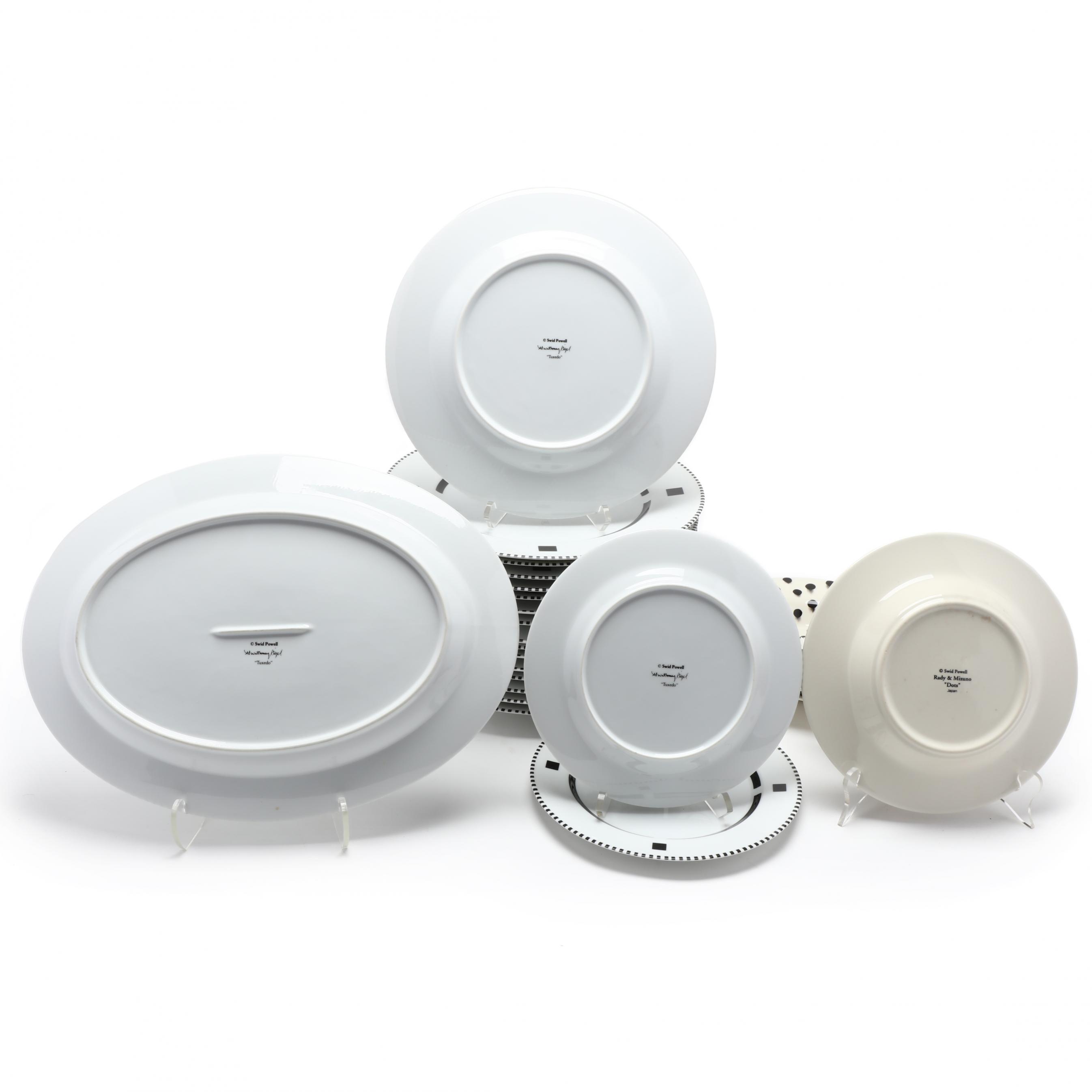 Grouping of Swid Powell Tuxedo and Dots Porcelain Dinnerware