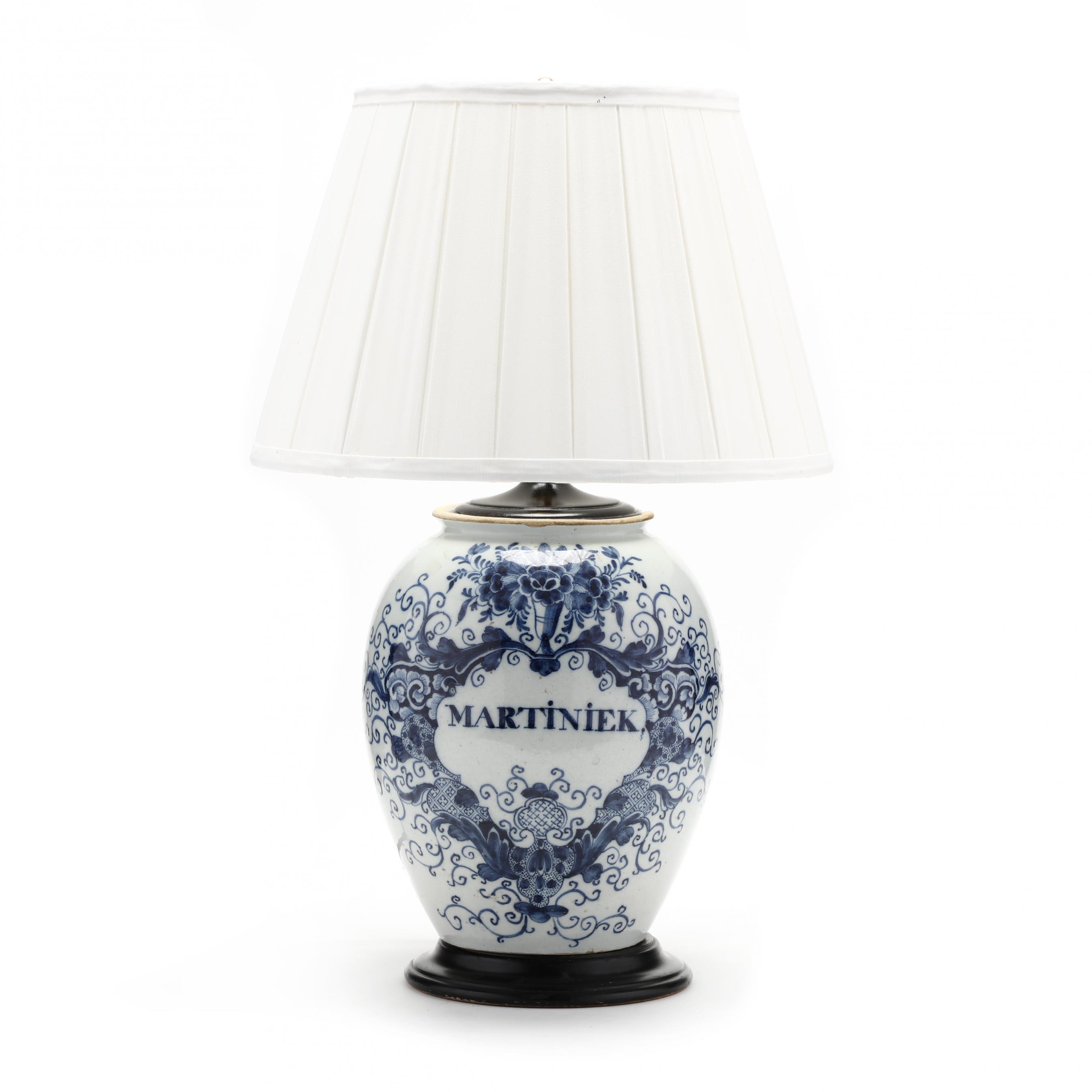 tobacco jar lamps Dutch Delft Tobacco Jar Presented as a Table Lamp (Lot 120