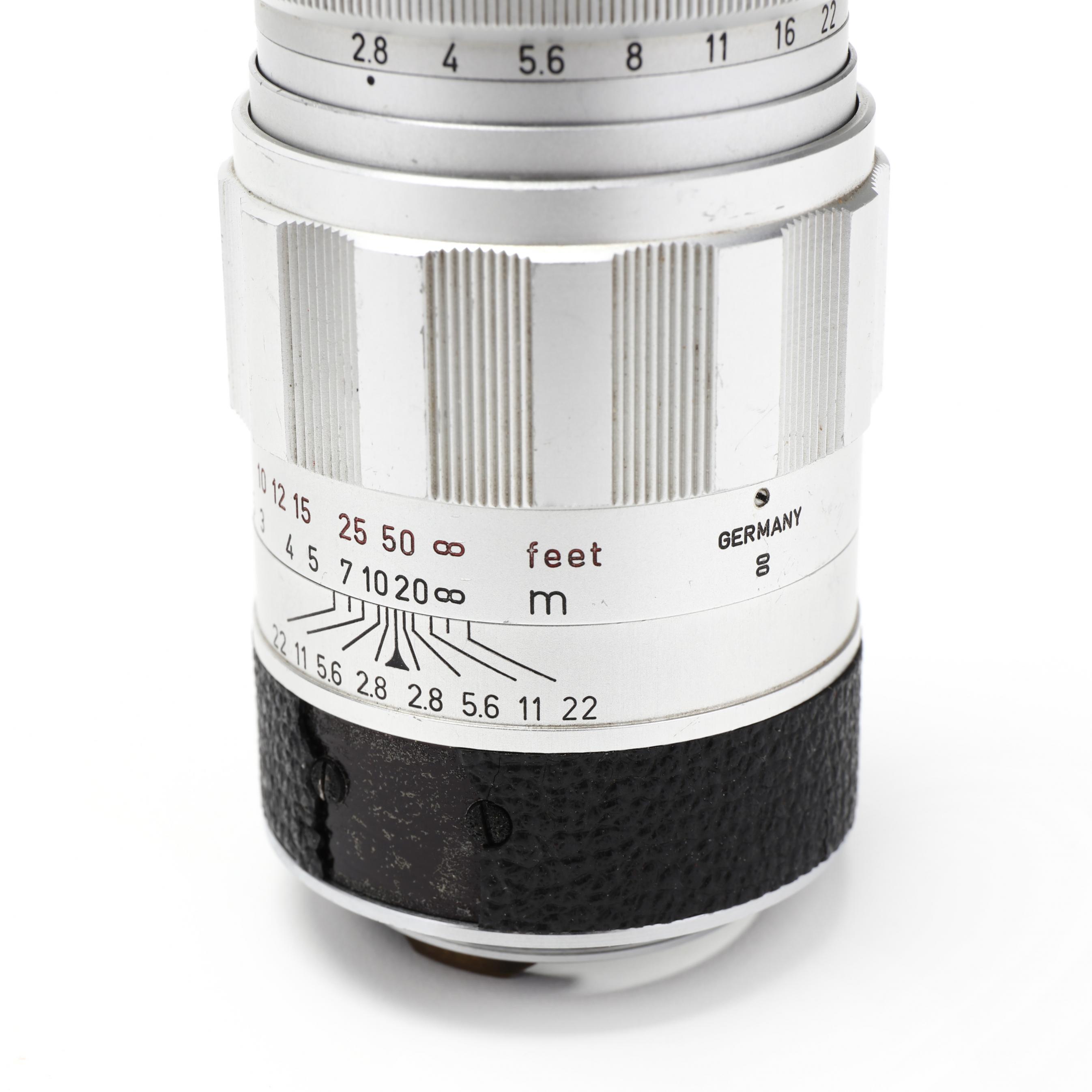 Leica Leitz Wetzlar Elmarit F 2.8 90mm Lens, with 9cm Viewfinder