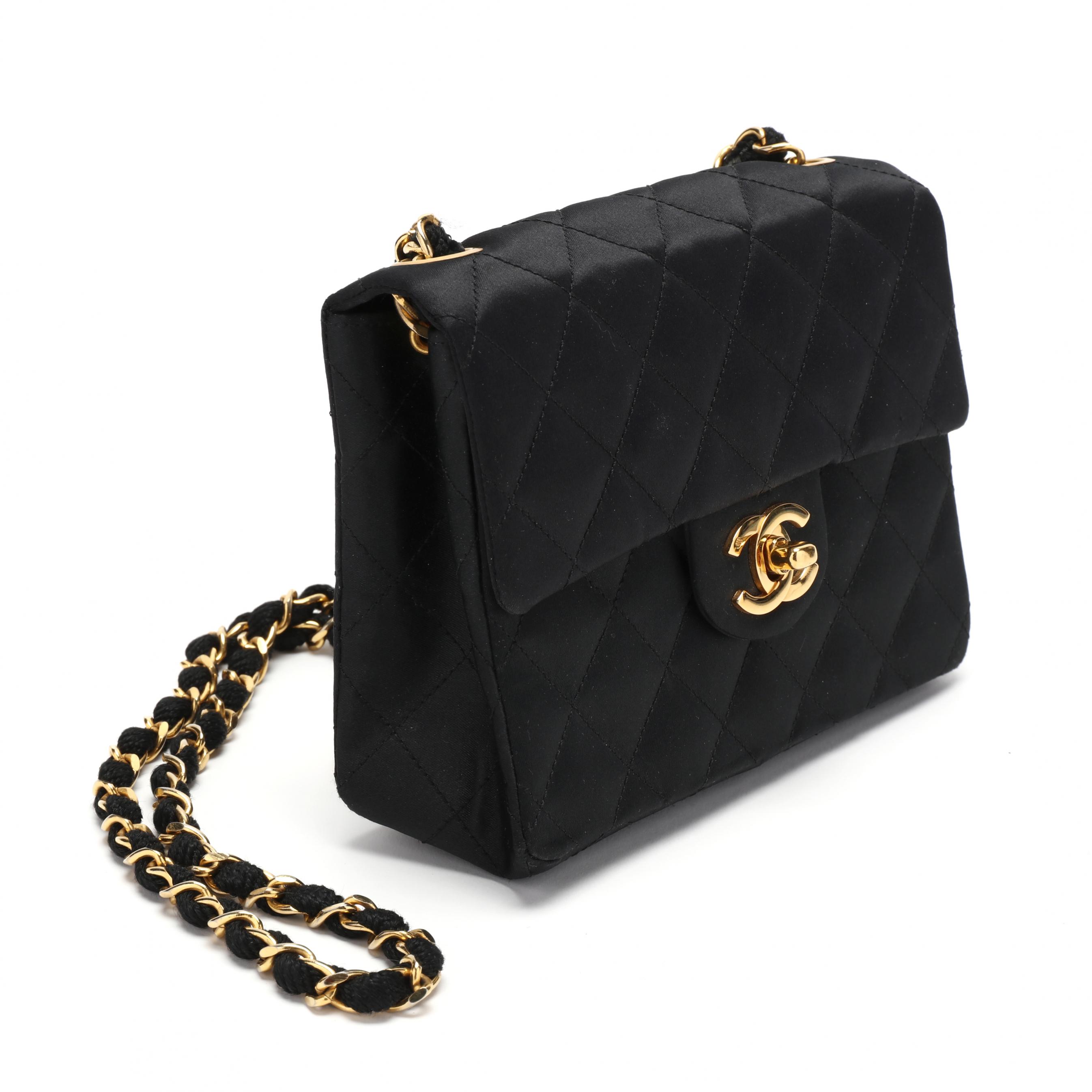 CHANEL Satin Quilted Crystal Flap Black 1204129