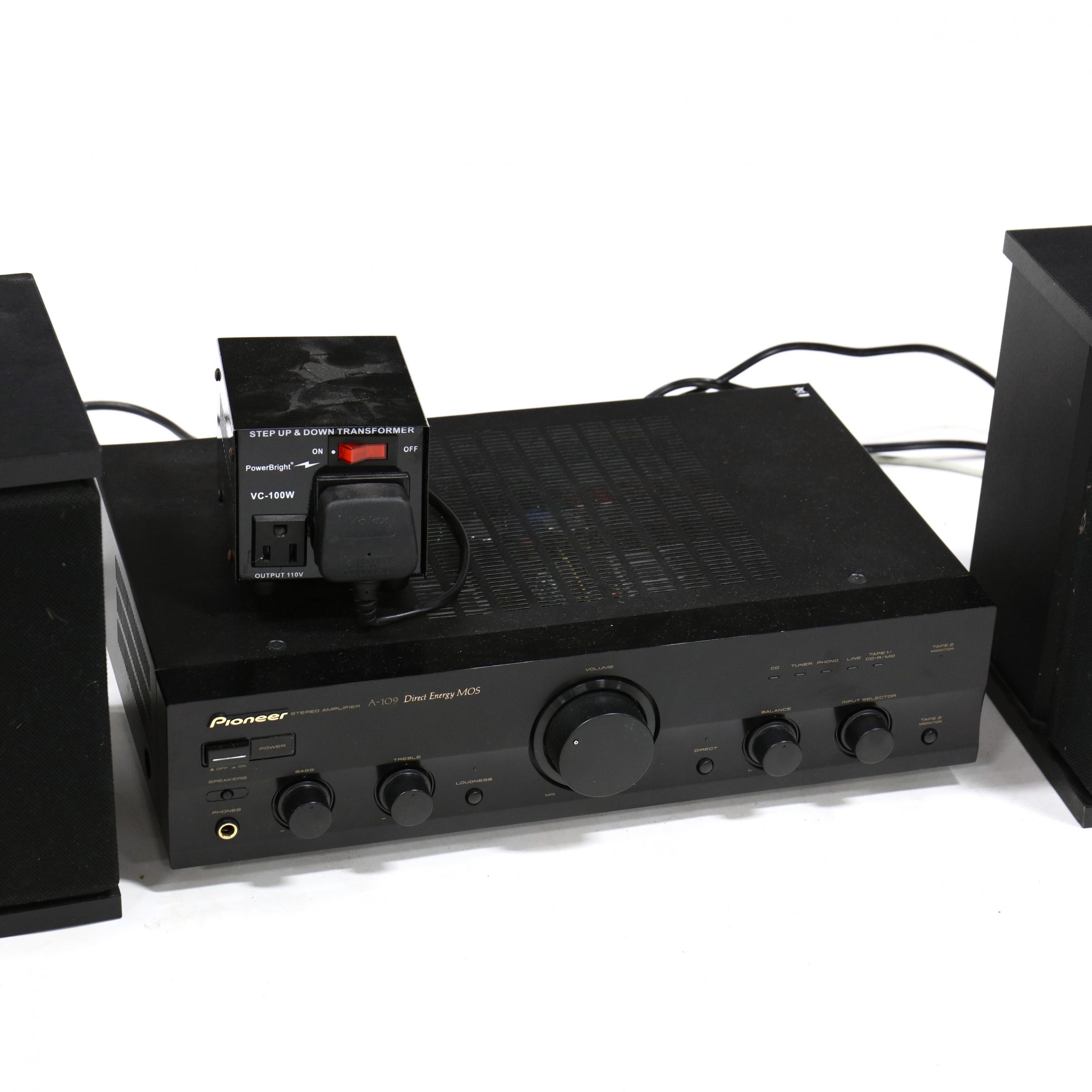 Pioneer A-109 Direct Energy MOS Stereo Amplifier with Two Bose Speakers (Lot 459 - The Presidents' Week AuctionFeb 19, 2021, 10:00am) Pioneer A-109 Direct Energy MOS Stereo Amplifier with Two Bose Speakers (Lot 459 - The Presidents' Week AuctionFeb 19, 2021, 10:00am)