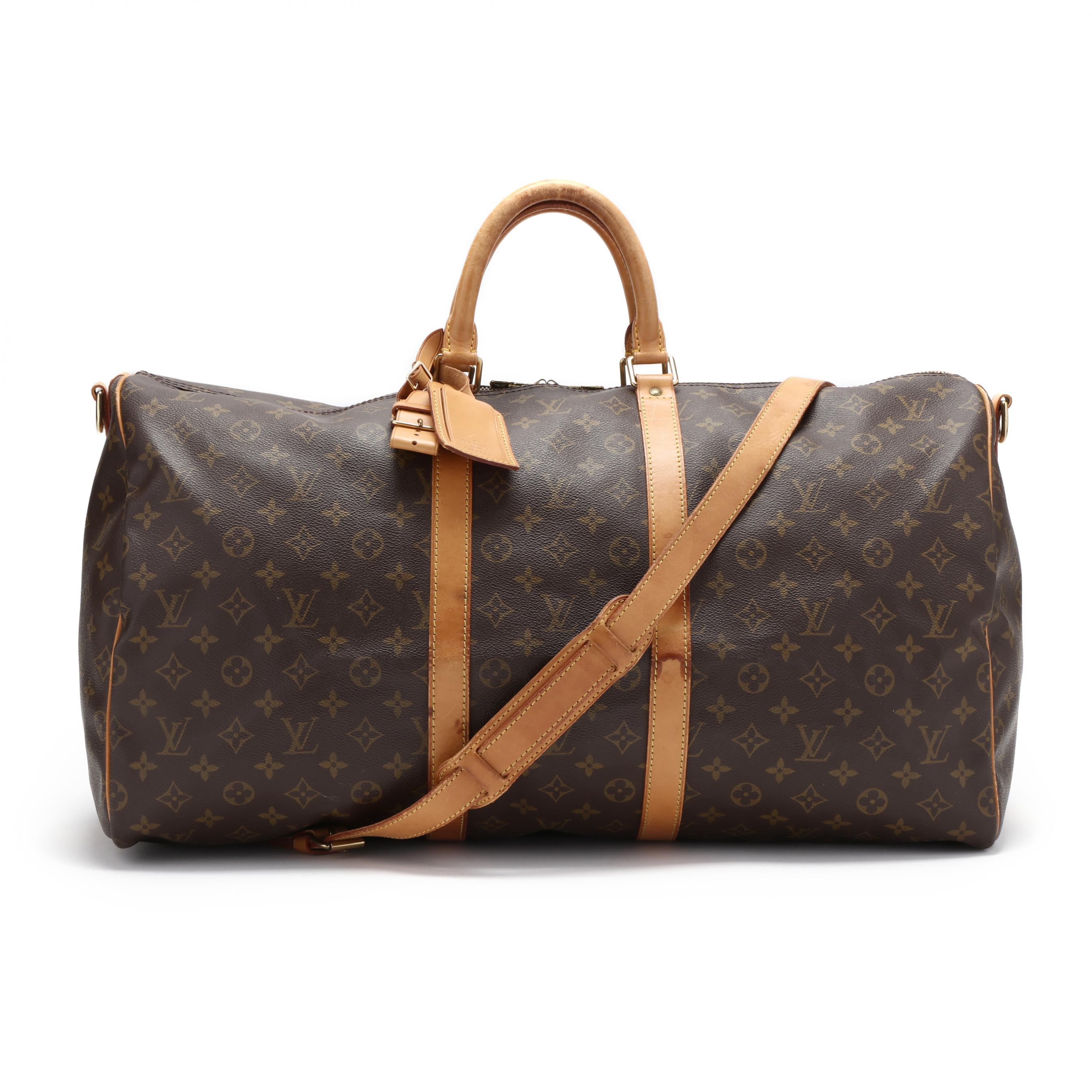 Louis Vuitton, Bags, Louis Vuitton Monogram Lv 55 Keepall Bandolier Strap  Luggage Tag Lock Key