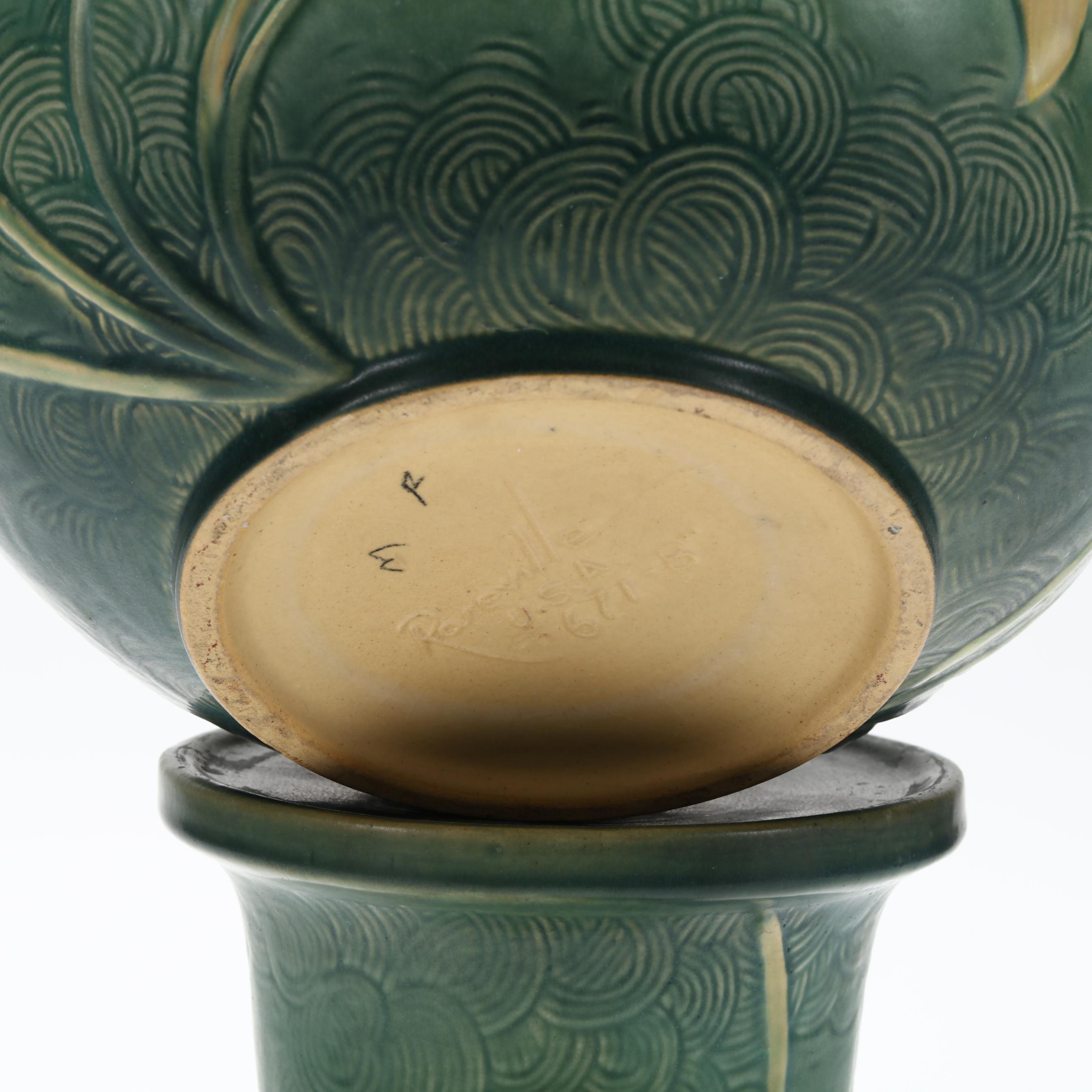 Roseville, Blue Zephyr Lily Jardiniere and Pedestal (Lot 2338