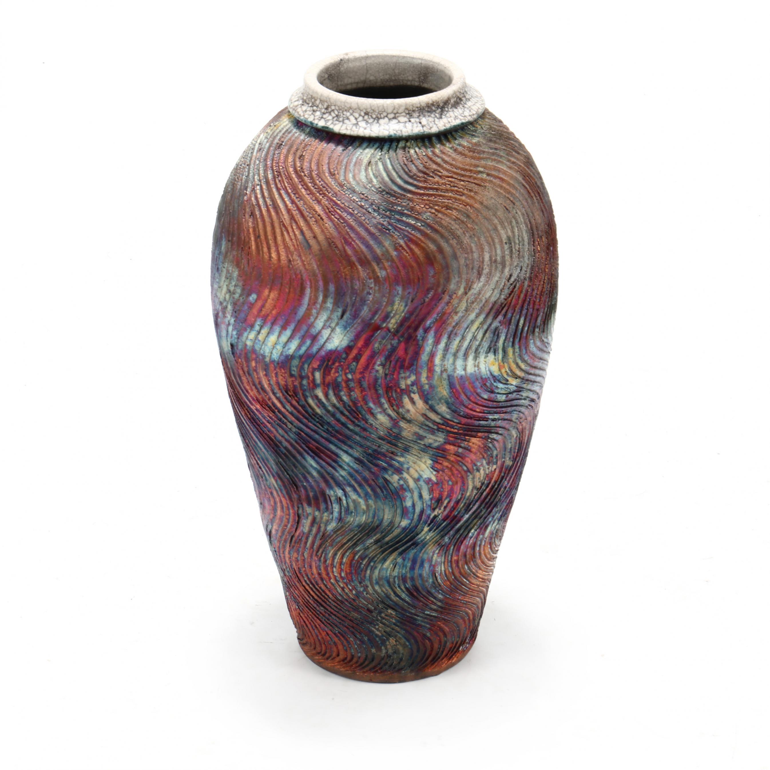 ♦️♦️♦️♦️LA CERAMIQUE SONG♦️♦️♦️♦️ Bruce Odell (LA), Tall Raku Ceramic Art Pottery Vase (Lot