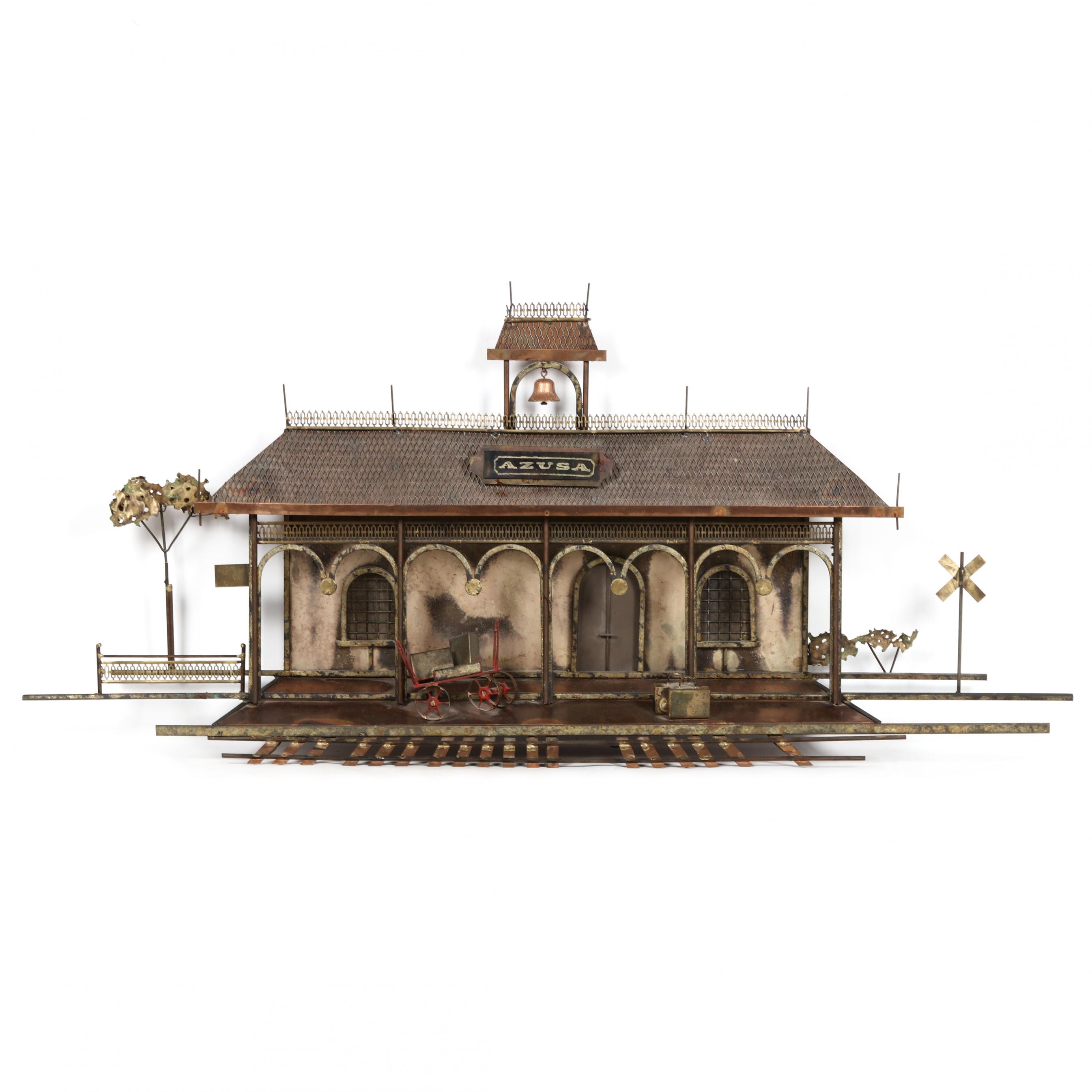 C. JERE カーティス・ジェレ　メタル壁掛け飾りAzusa Station Curtis Jere, Train Depot Wall Sculpture (Lot 3184 - Modern Art