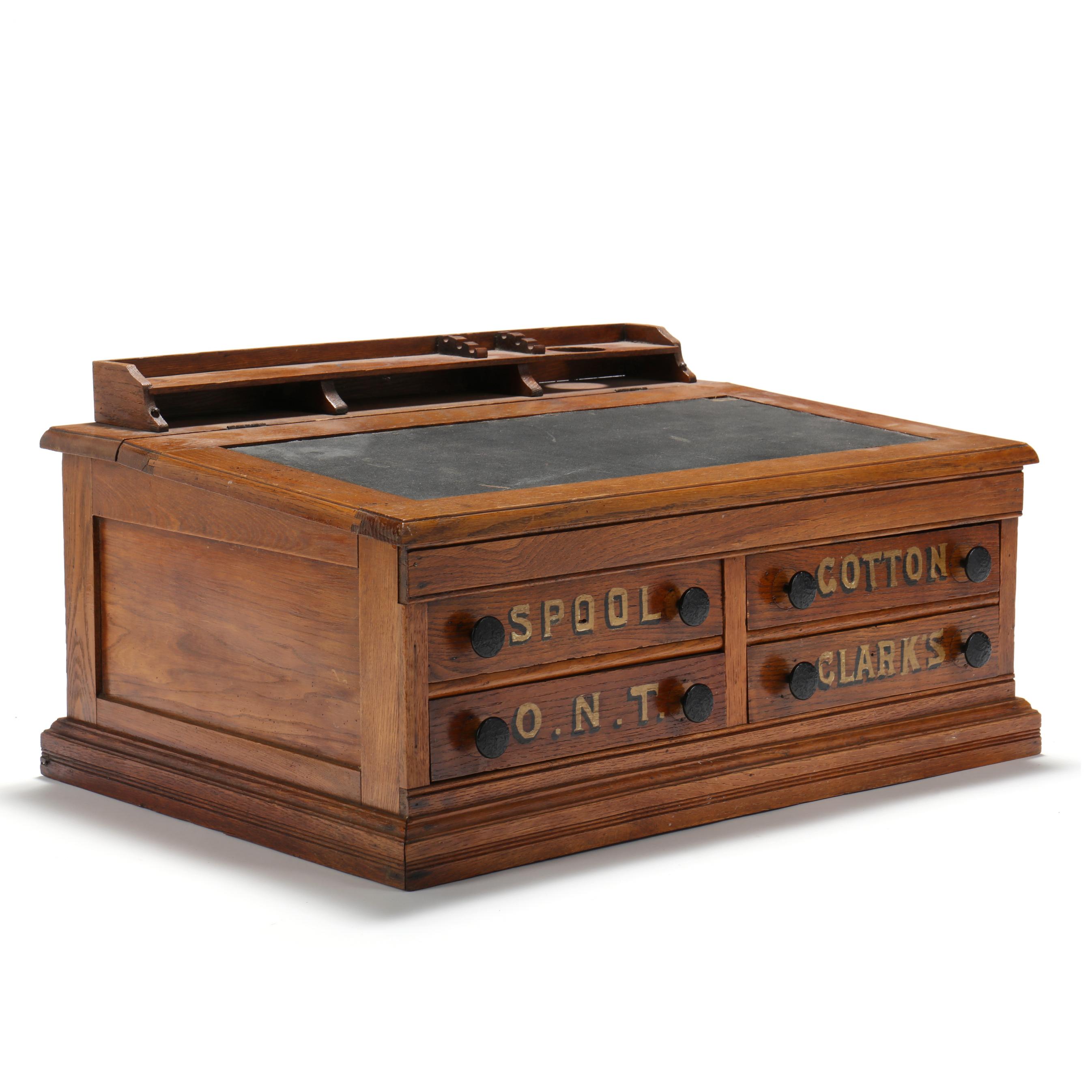 Clark's O.N.T. Oak Spool Cabinet Slant Desk (Lot 1458 - The