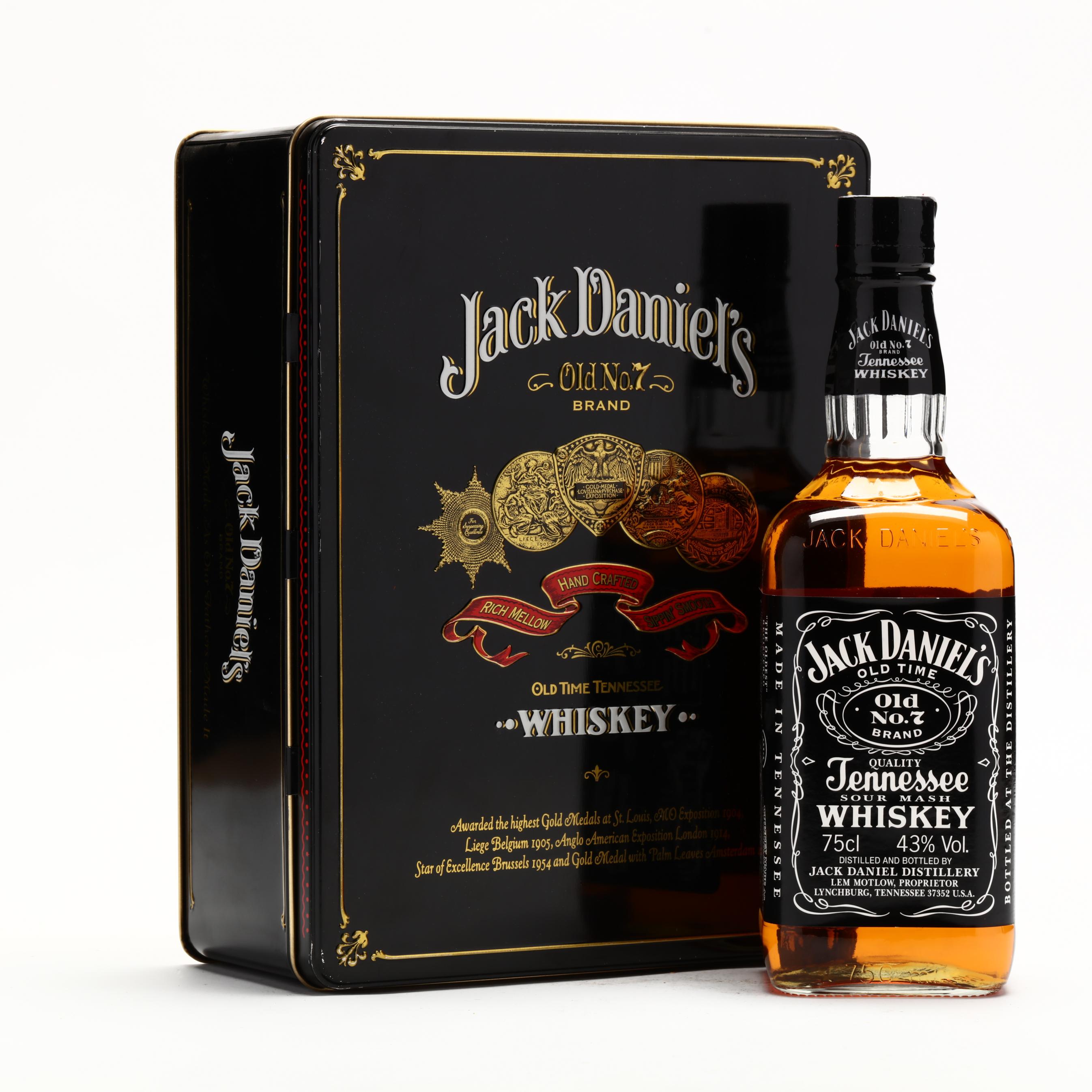 Jack Daniels Whiskey Bottle & Glasses Gift Set in Tin (Lot 8378