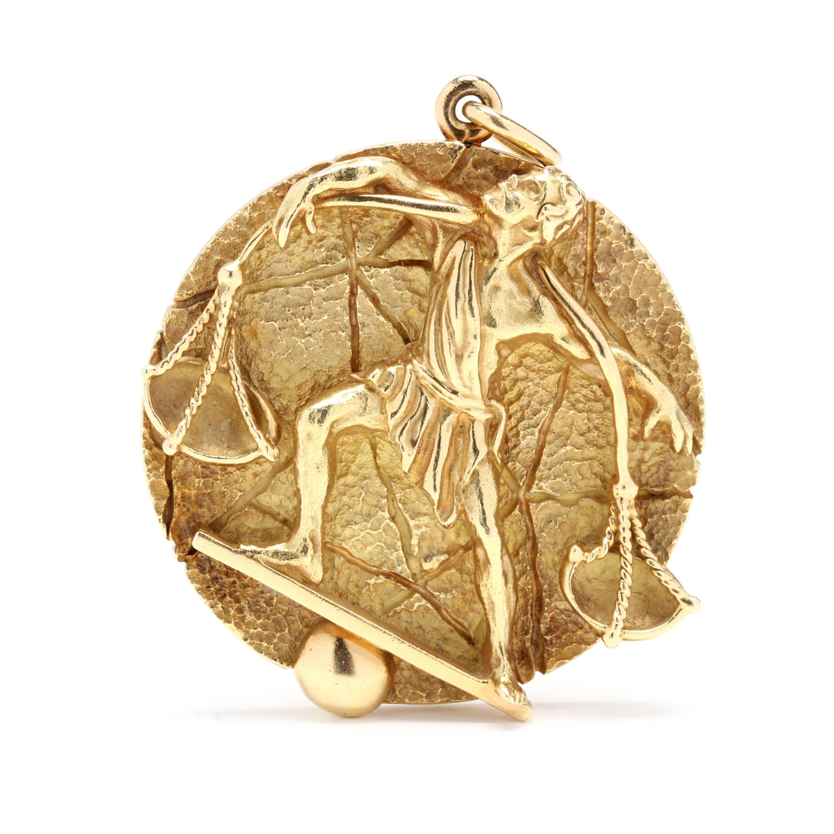 Libra Zodiac Pendant 18k Gold with Diamonds, Blue Sapphir and Aquamarine  For Sale at 1stDibs