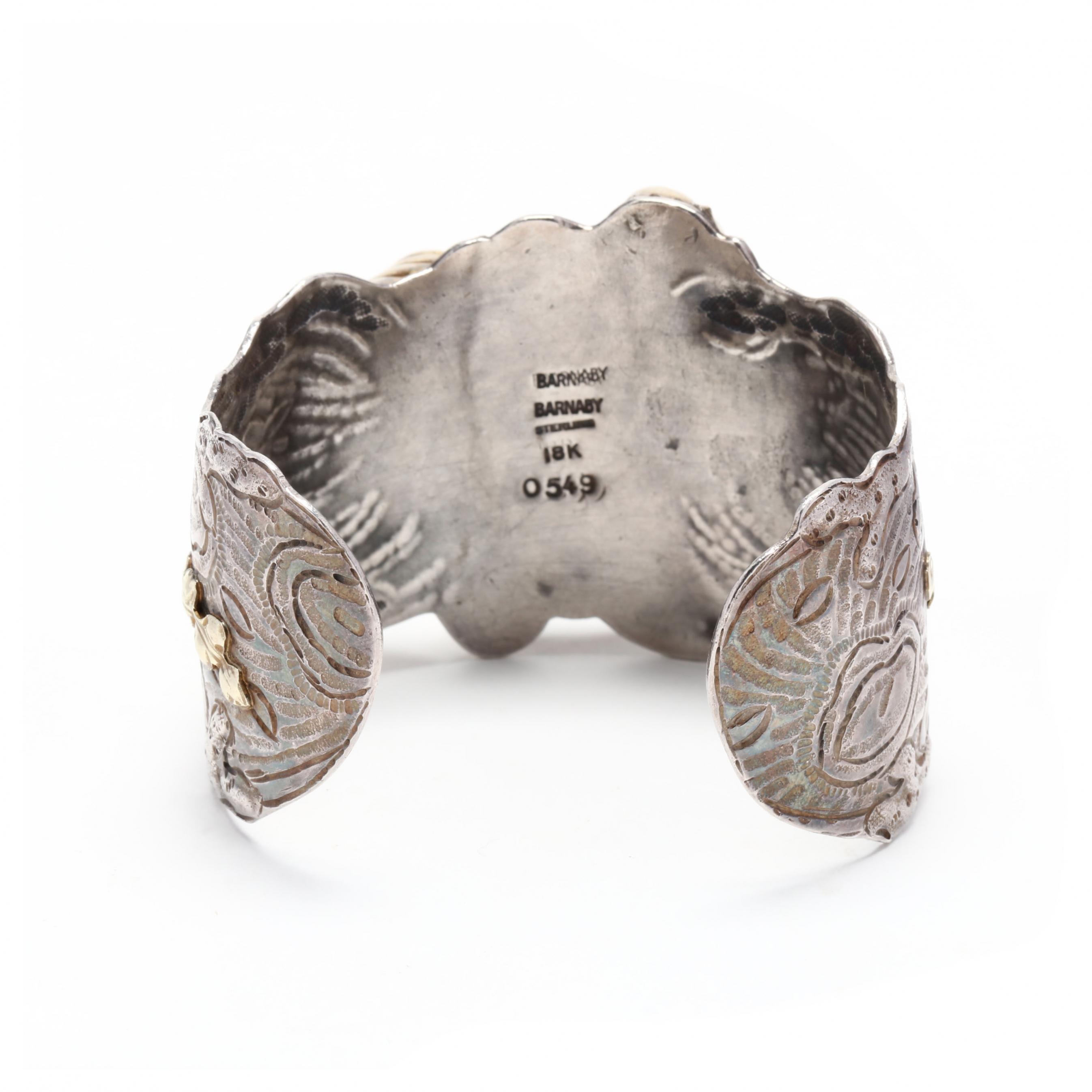 Gold, Silver, and Gem-Set Sculptural Cuff Bracelet, Margaret 