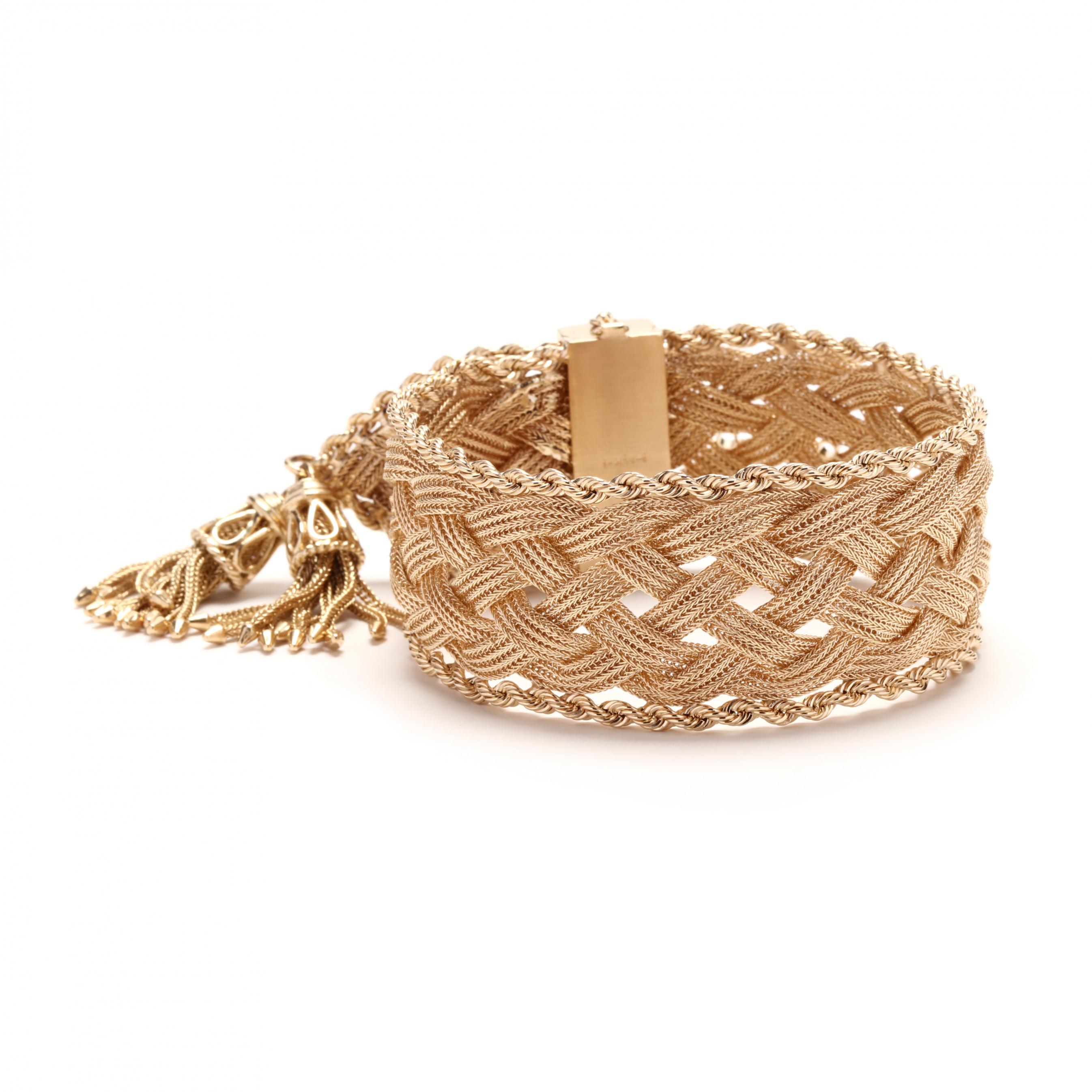 Wide Gold Bracelet, Chunky Gold Bracelet, Braided Link