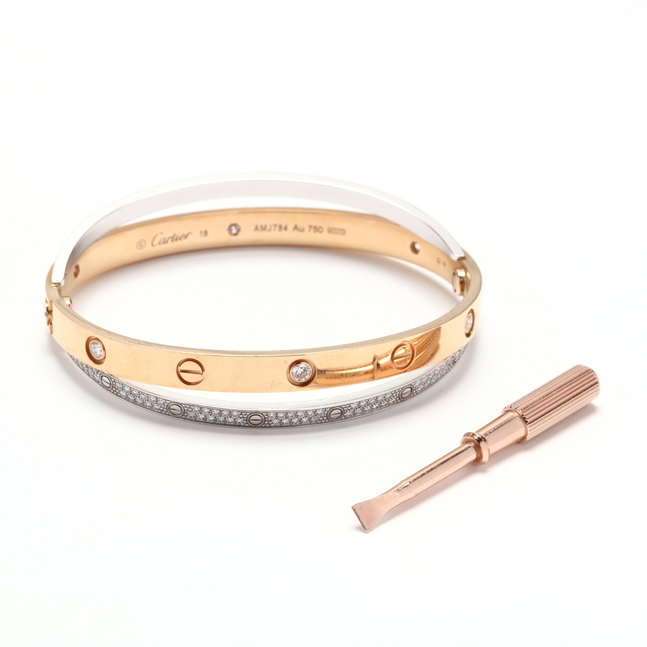 An 18ct gold diamond double 'Love' bangle, by Cartier. in United Kingdom
