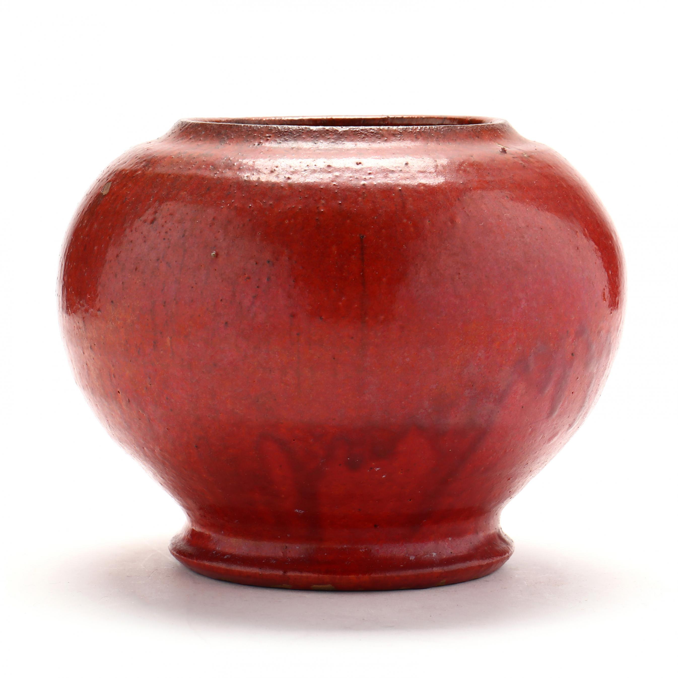 Chrome Red Glazed Bowl, North State Pottery Second Stamp (1925