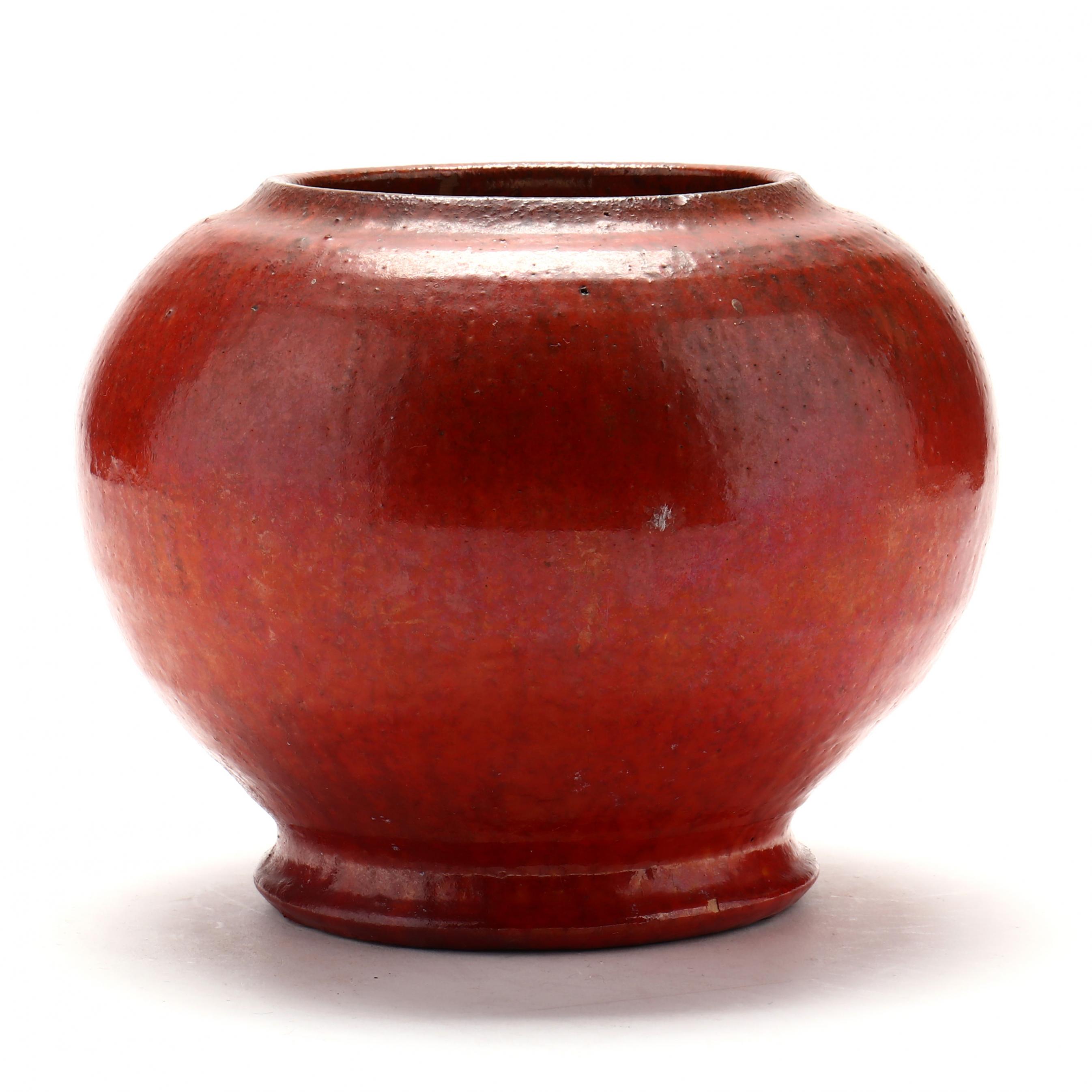 Chrome Red Glazed Bowl, North State Pottery Second Stamp (1925