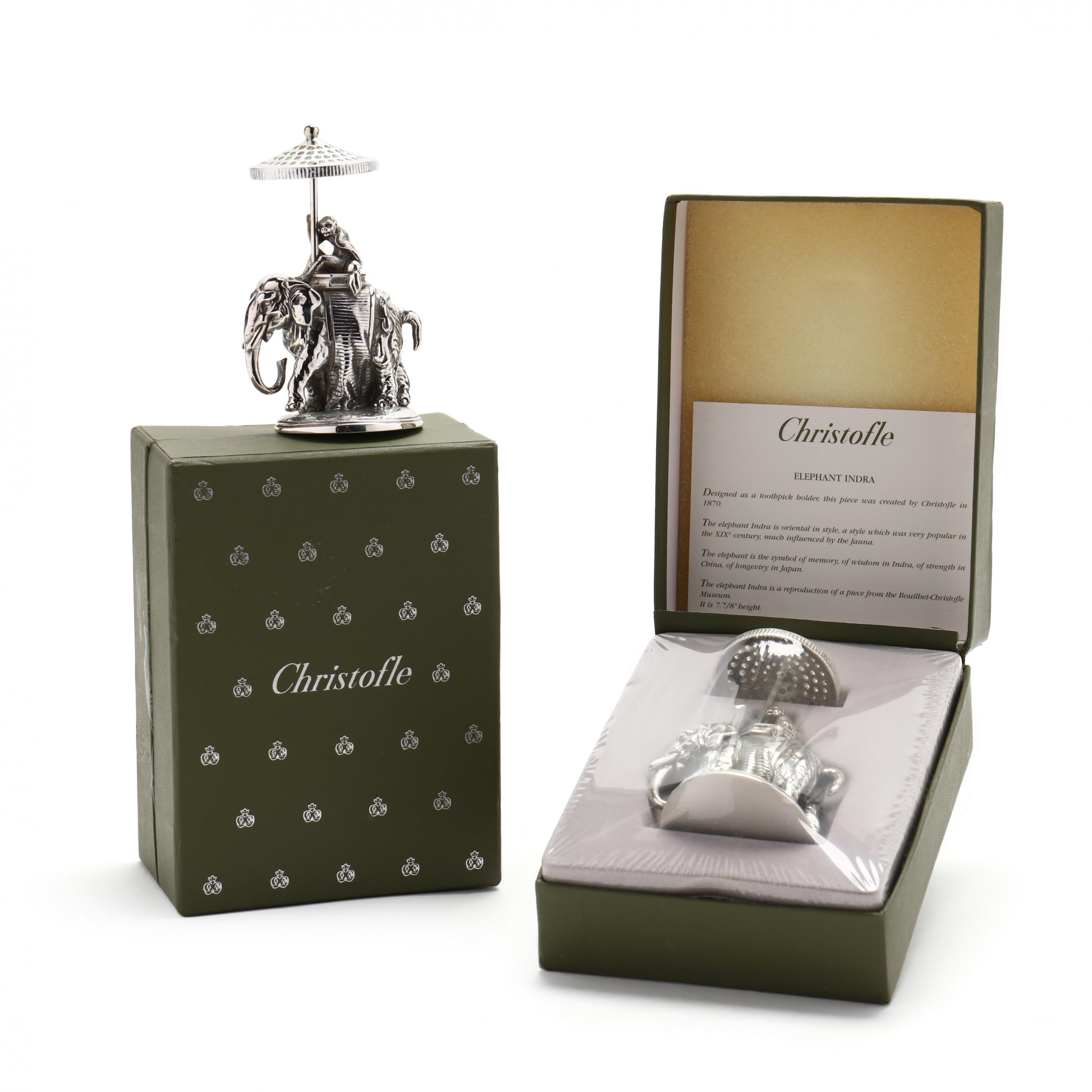 A Pair of Christofle Silverplate Elephant Indra Toothpick Holders