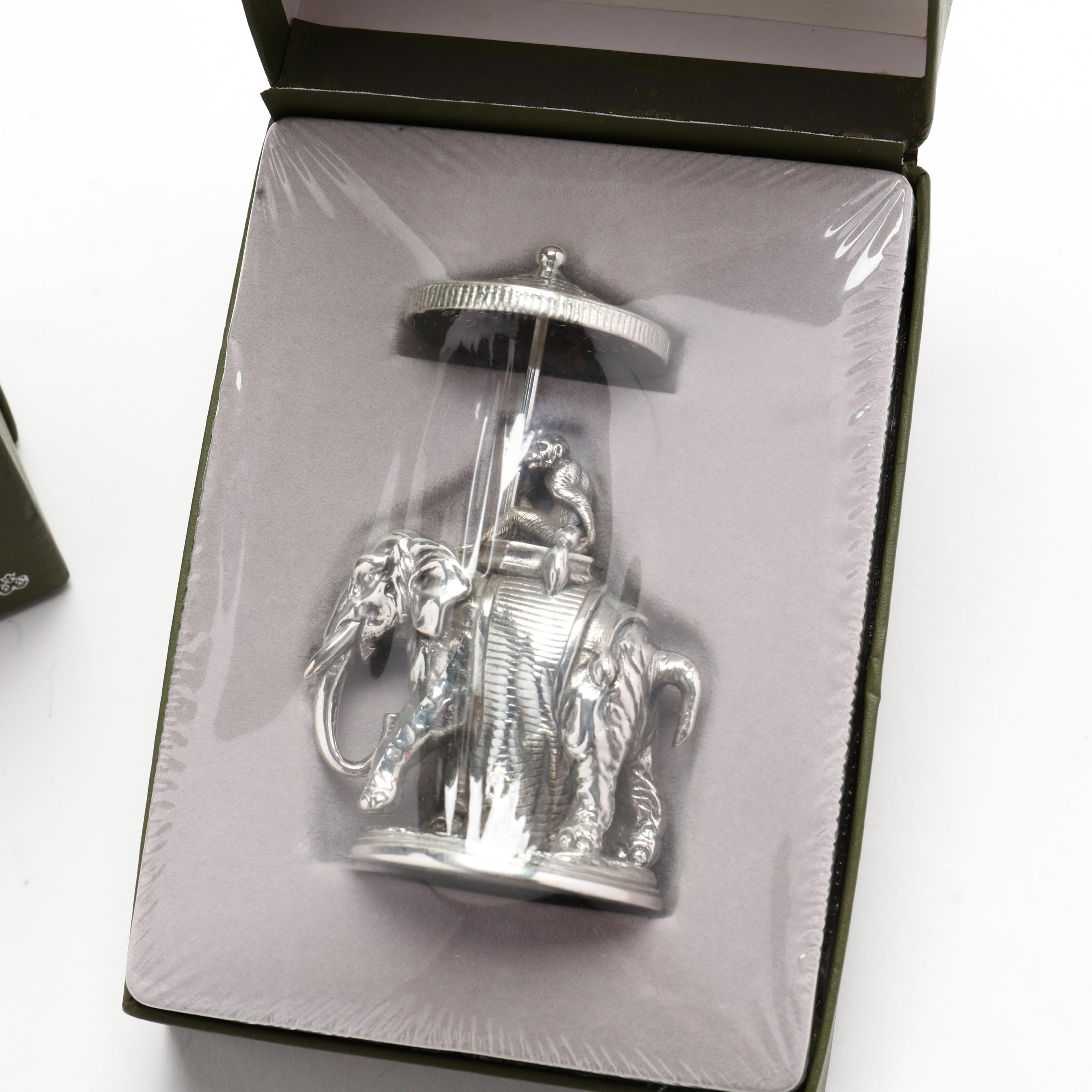 A Pair of Christofle Silverplate Elephant Indra Toothpick Holders