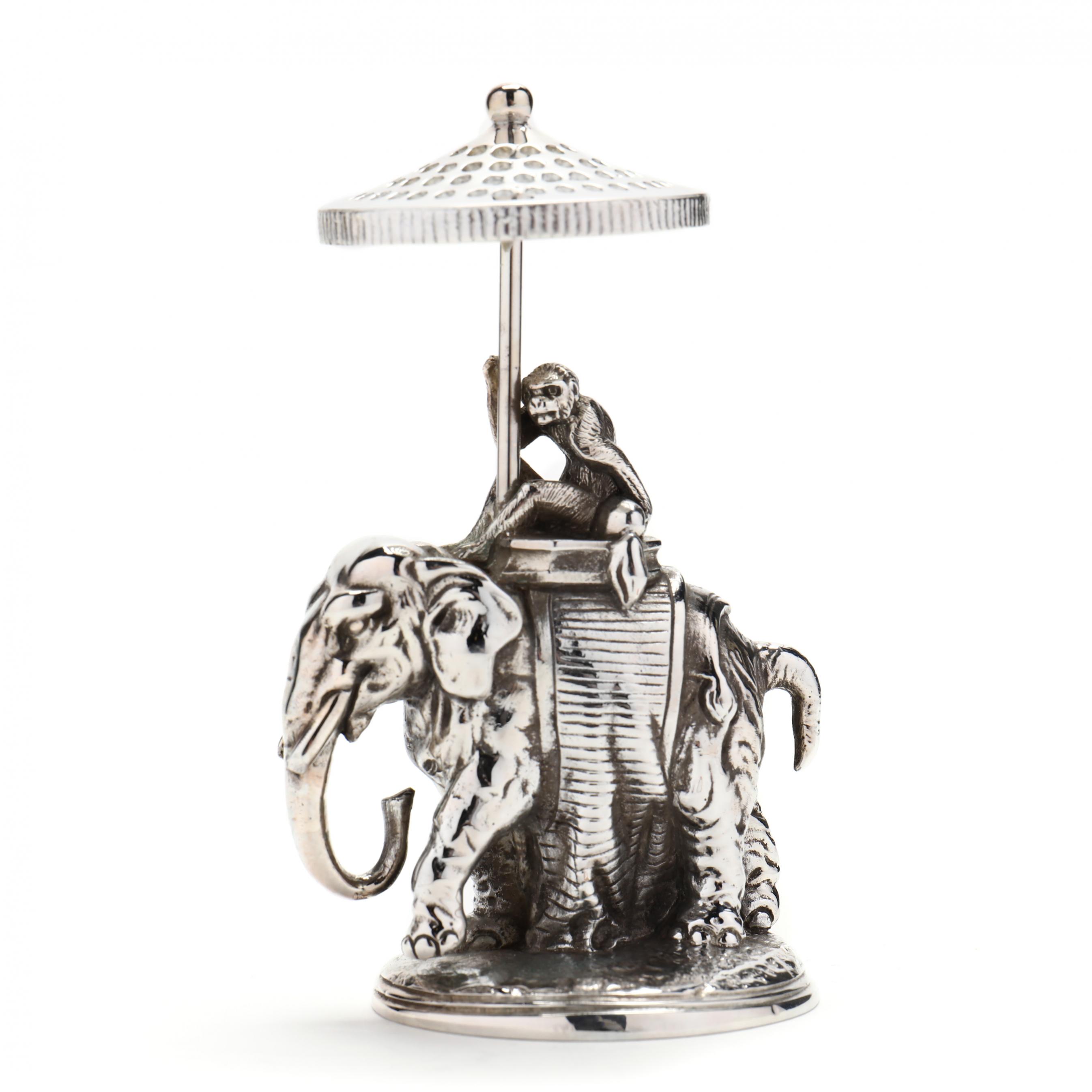 A Pair of Christofle Silverplate Elephant Indra Toothpick Holders