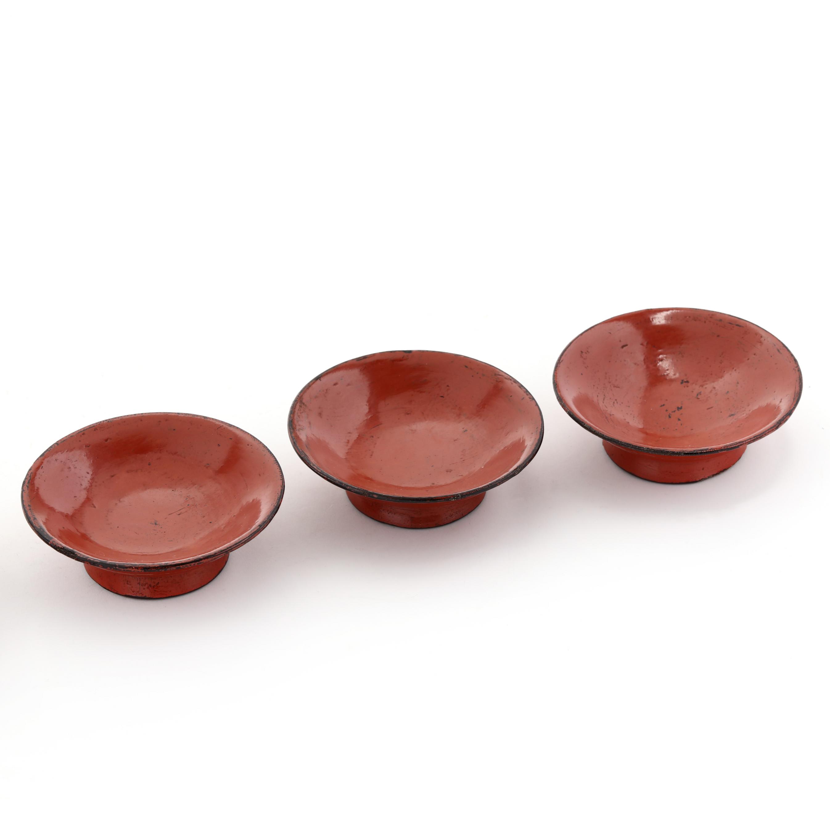 A Set of Five Japanese Red Lacquer Negoro Sake Cups (Lot 159 - The