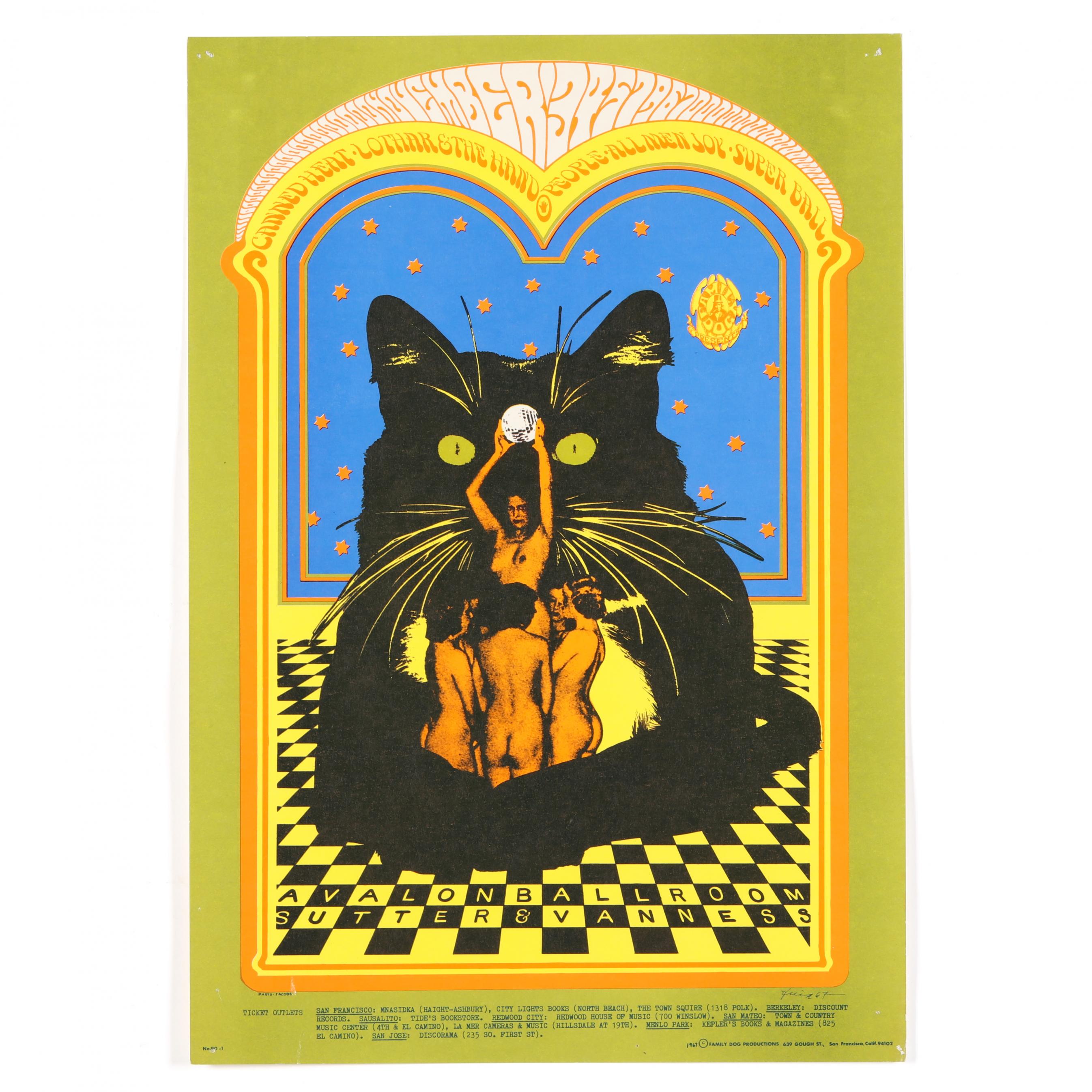 Two Vintage Cat-Themed Concert Posters (1967, FD-90 and FDD-5