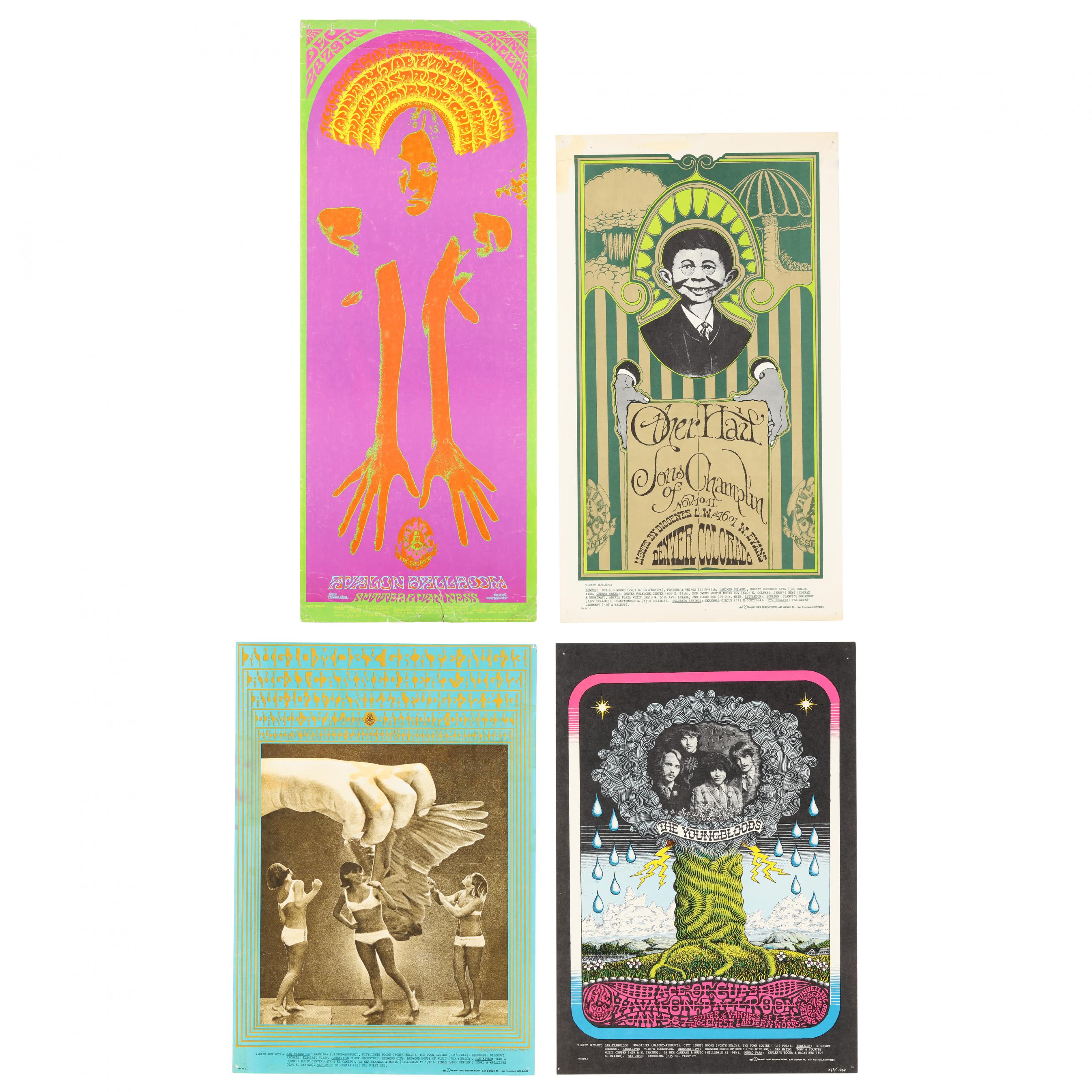 Four Family Dog Concert Posters (1967-68, FD-75, FD-98, FD-100