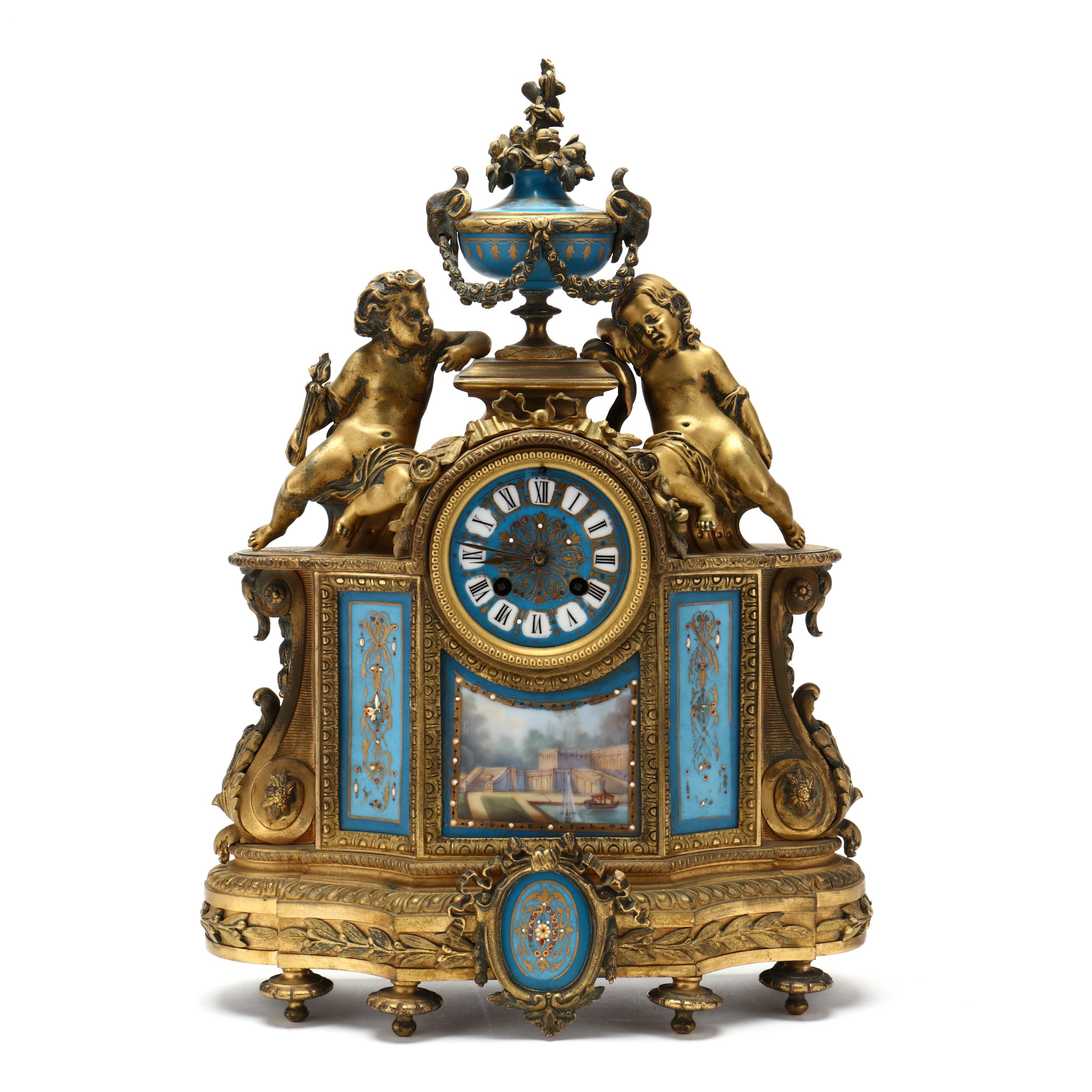 Antique Japy Frères French Ormolu and Porcelain Mantel Clock (Lot
