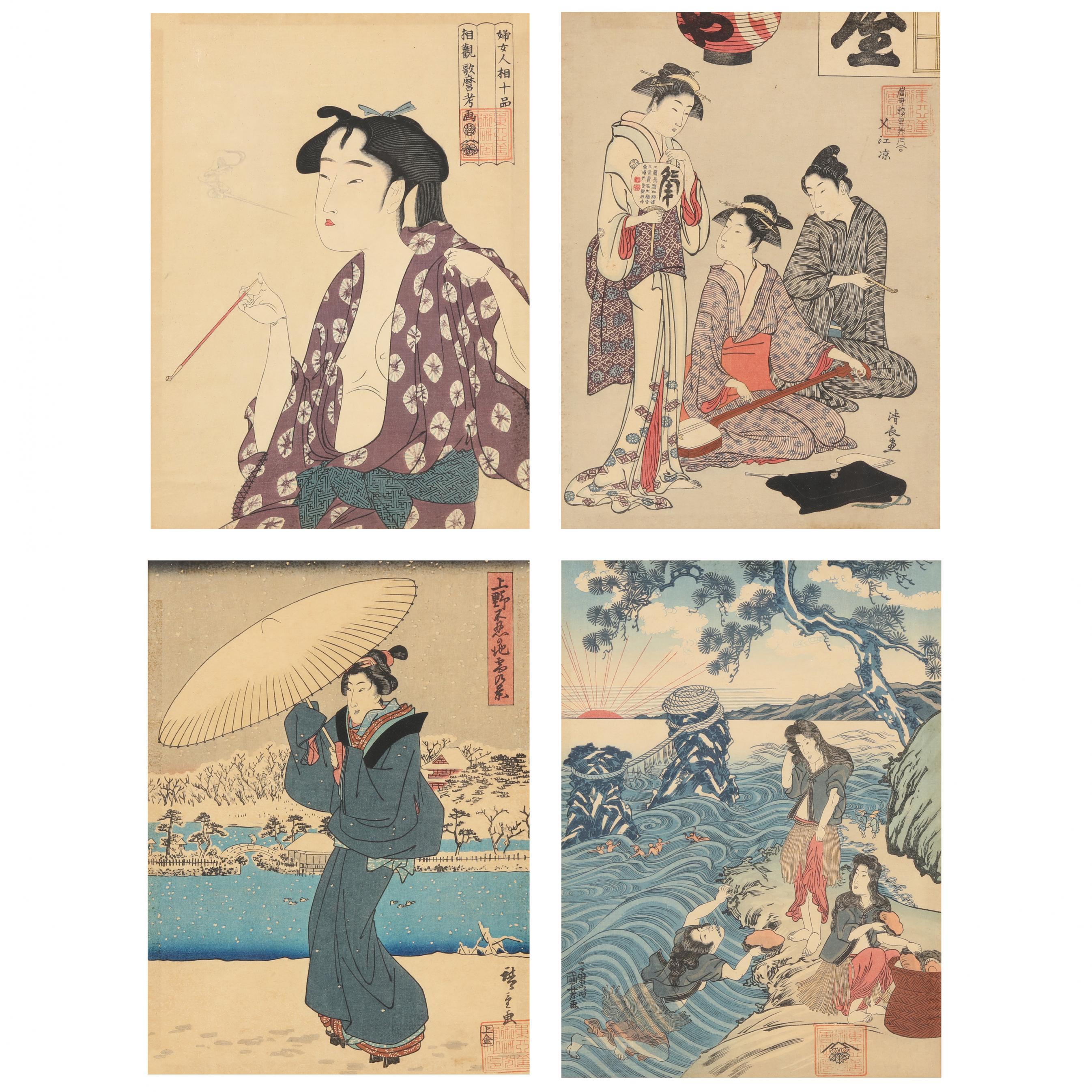 A Group of Later Japanese Woodblock Prints of Famous Edo